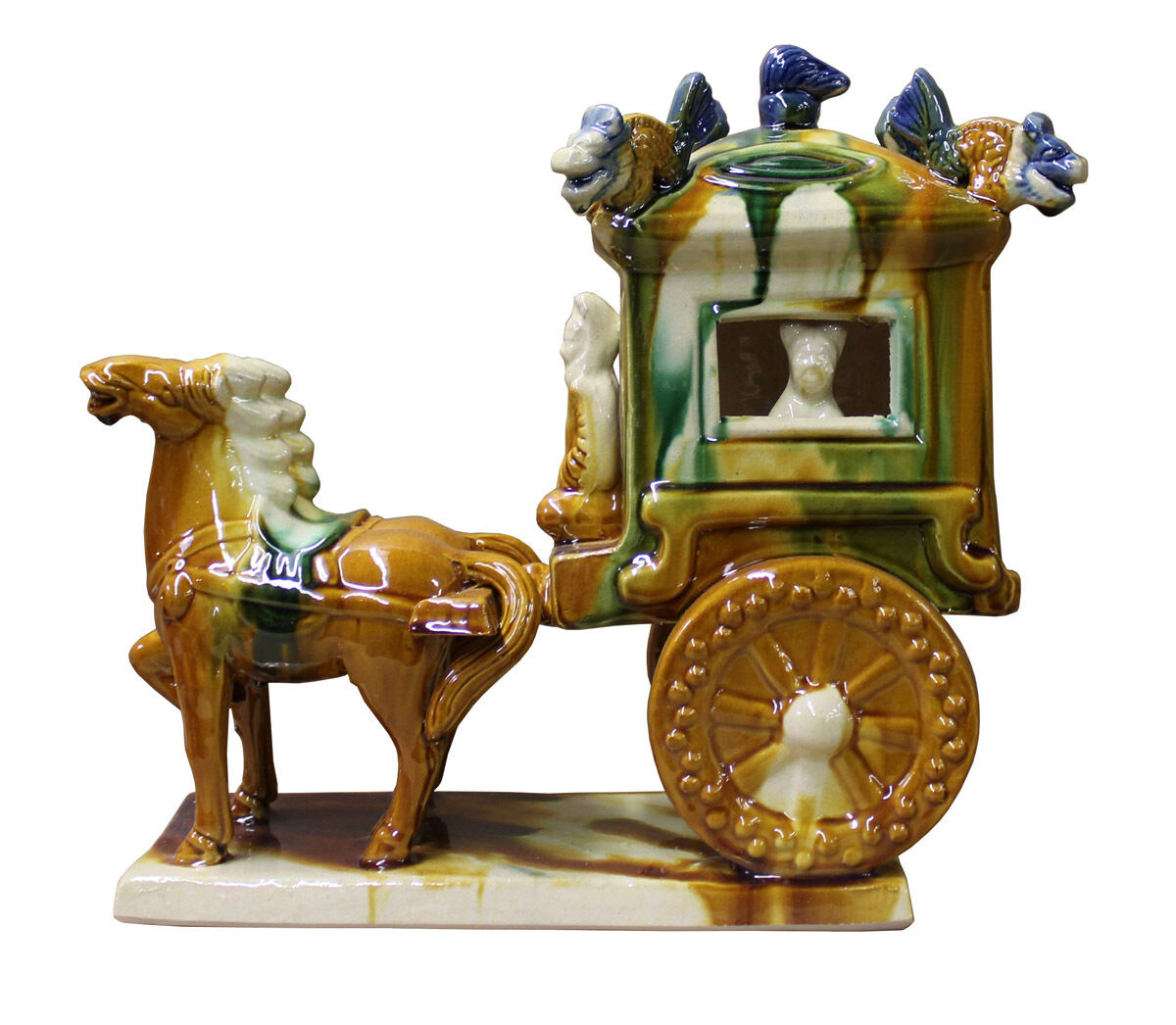 Chinese Tri-Color Ceramic Horse Cart Figure cs2387