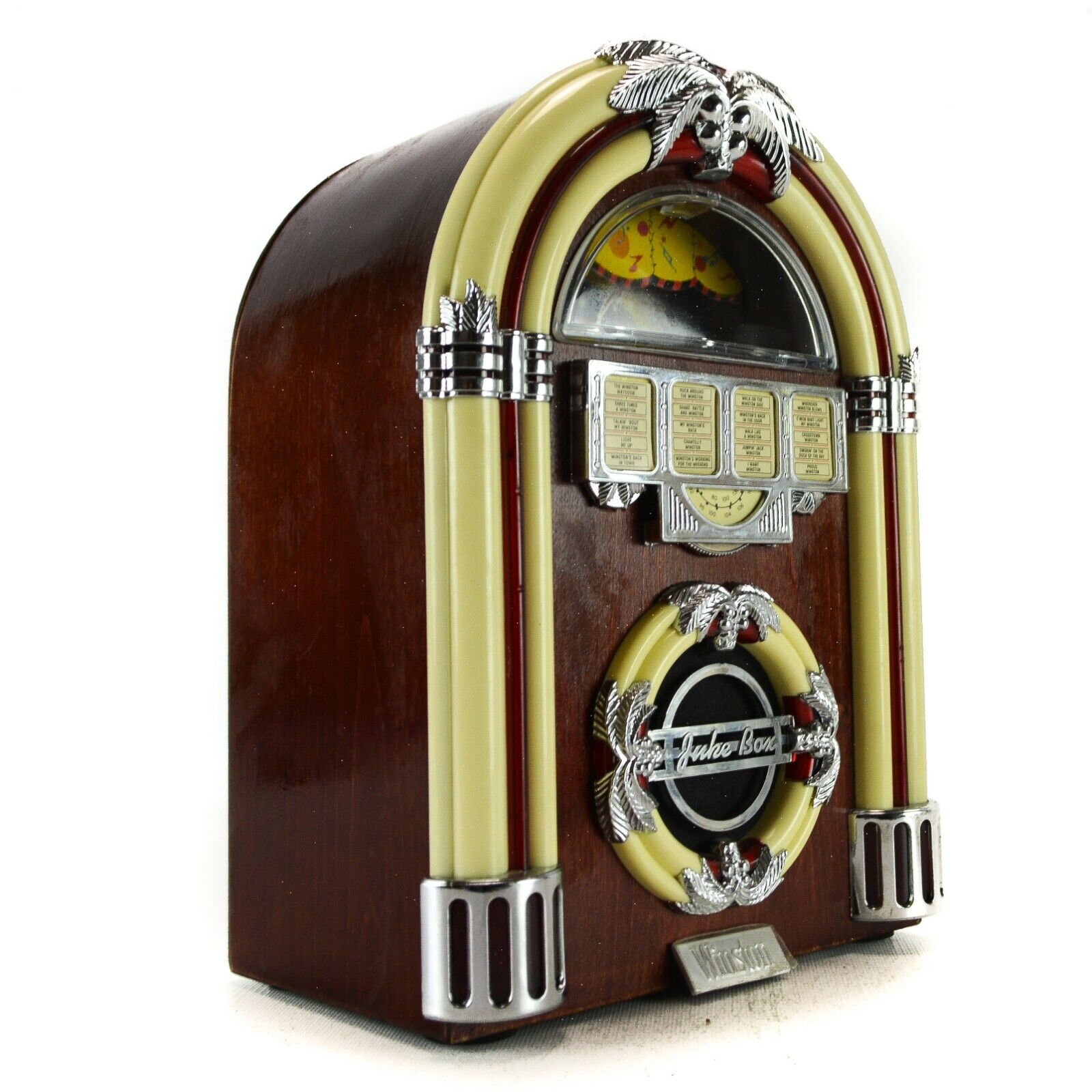 Winston Jukebox Table Radio Receiver Wood Light Vintage Brown White Juke Promo 