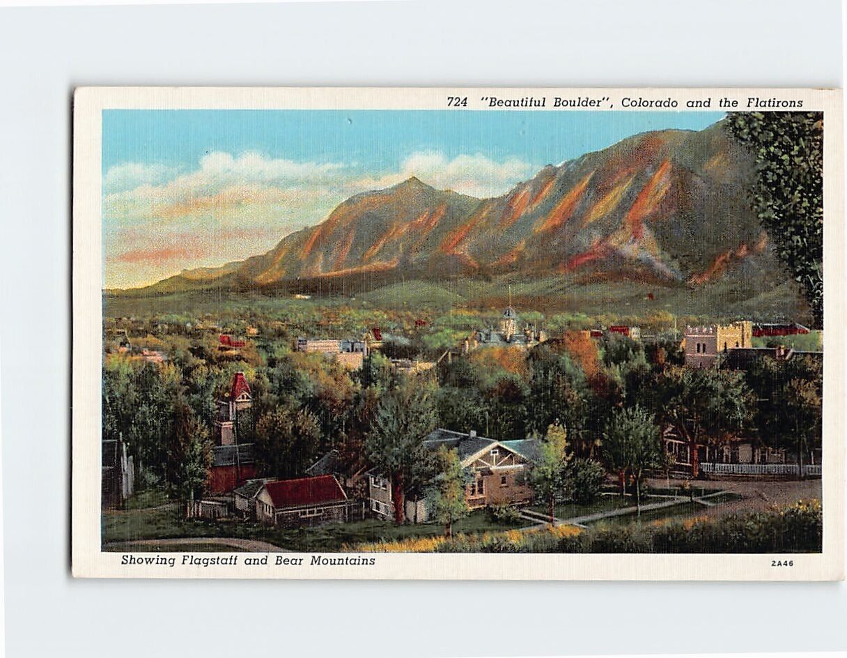 Postcard Boulder Colorado and the Flatirons showing Flagstaff and Bear Mountains