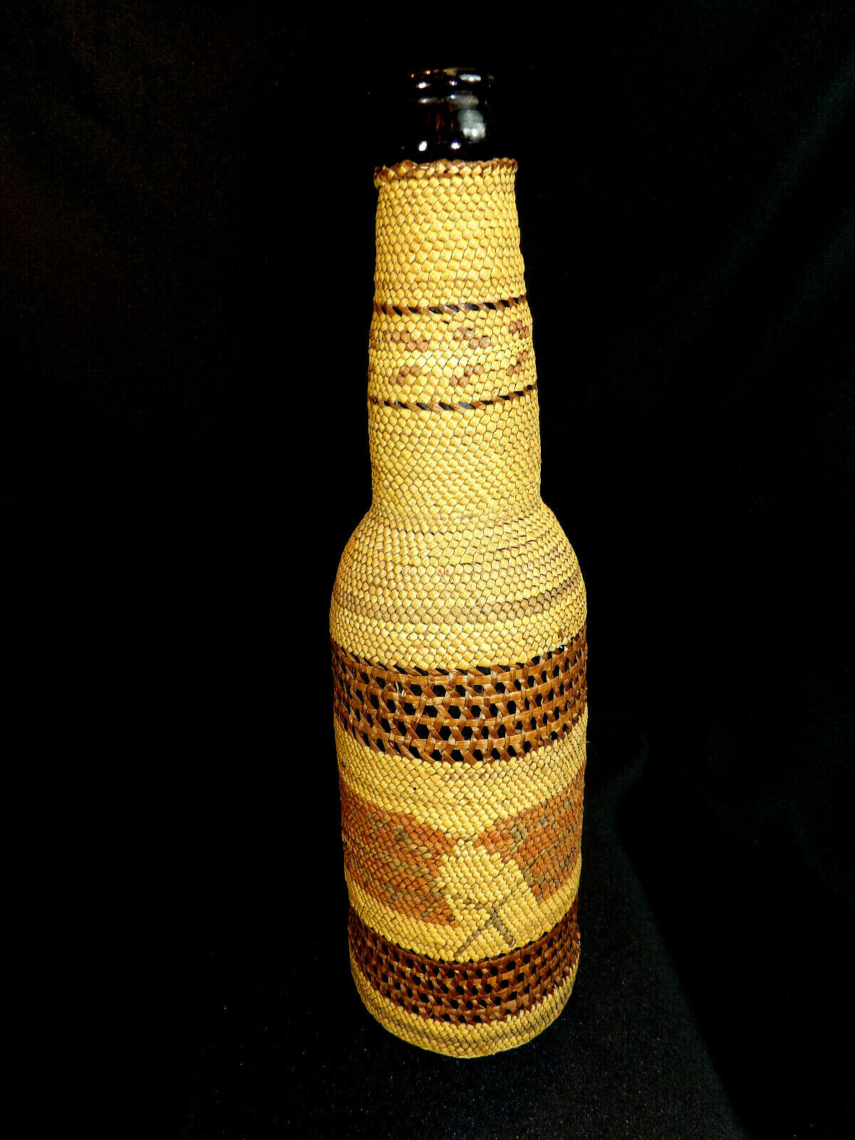 Nootka Makah Fine Twined Cedar Bark & Bear Grass Bottle Basket 10\