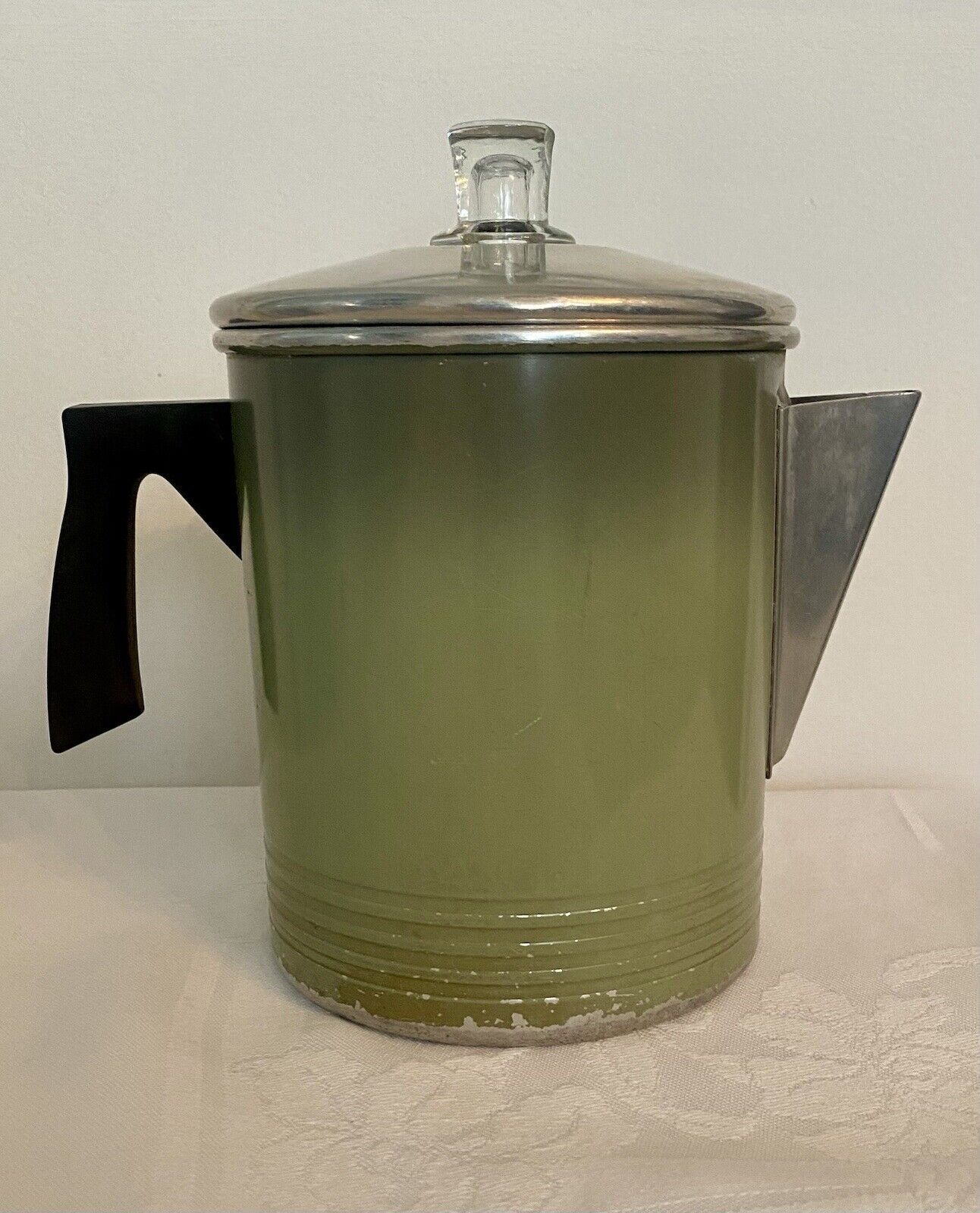 Vintage Chilton Ware Aluminum Avocado Green Stove Top Coffee Percolator 5-7 Cup