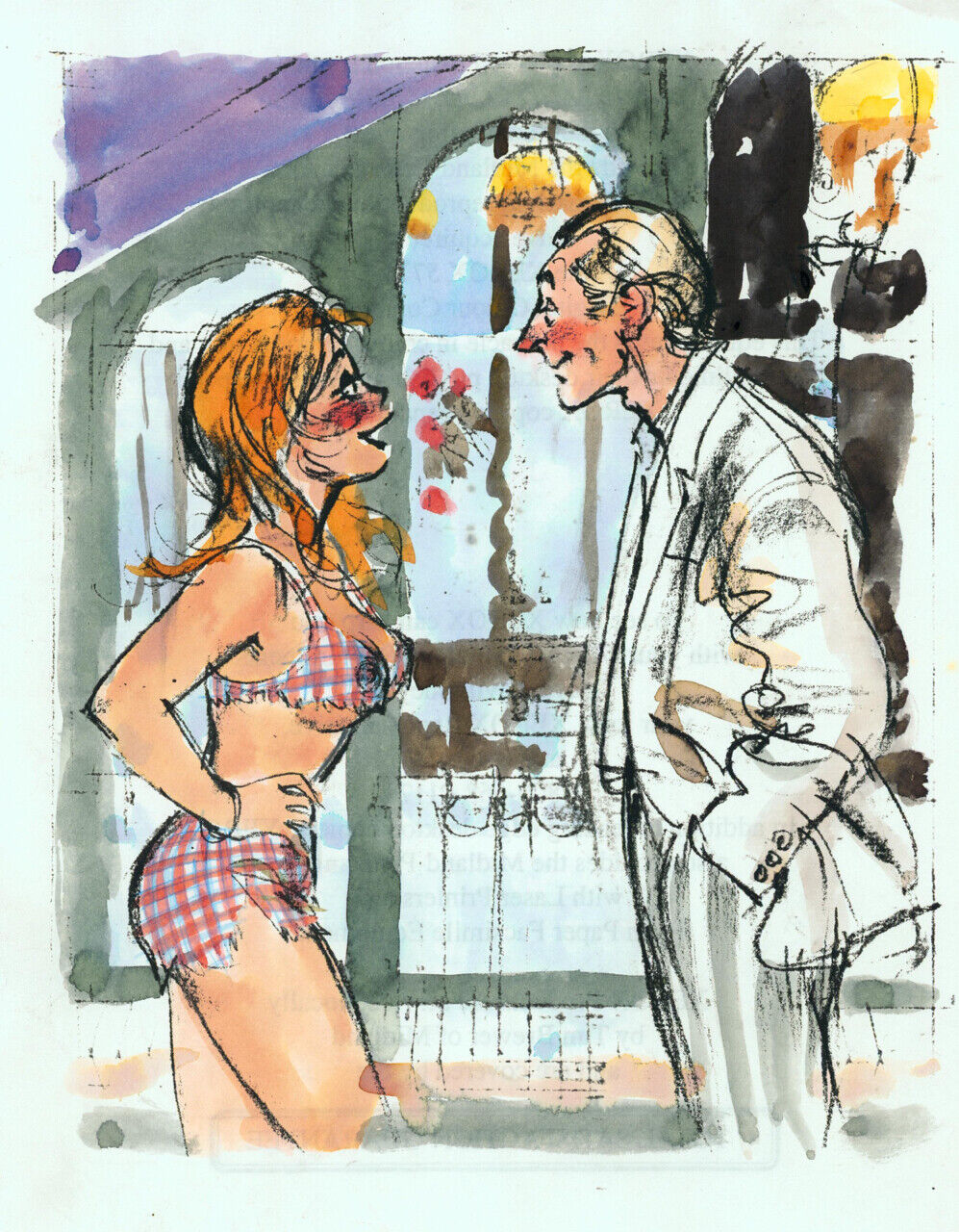 Doug Sneyd Signed Original Color Xerox Gag Sketch Art Playboy 7/8 2014 ~ REDHEAD