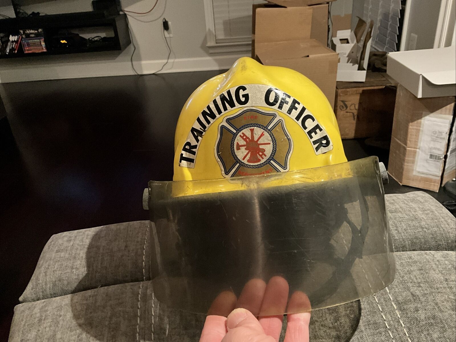 Vintage Firefighter Training Officer Helmet Cairns Bros. Yellow w/Shield #770