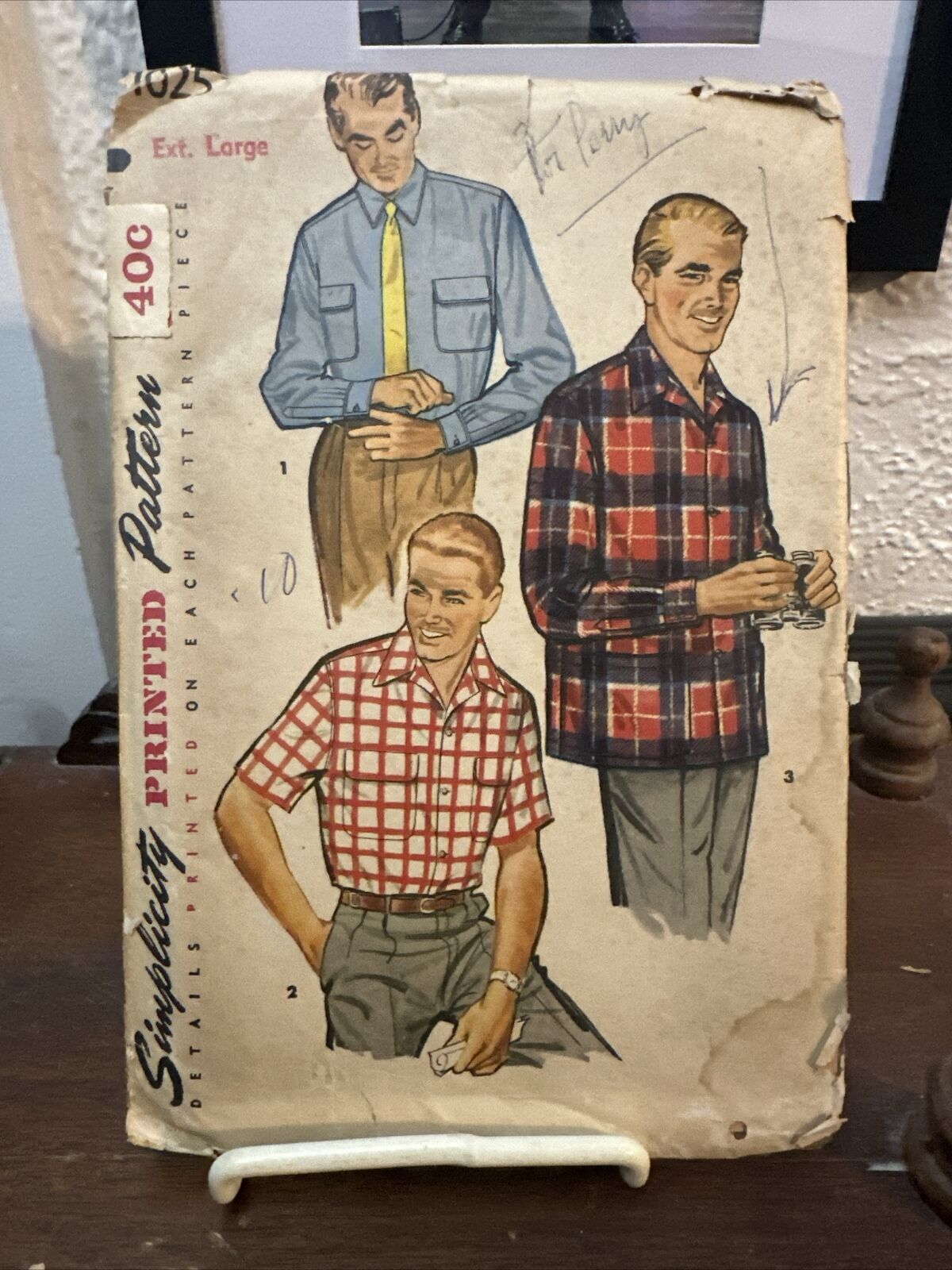 Vintage 1950s Simplicity Mens Sport Shirt Sewing Pattern 1025 Size Extra Large