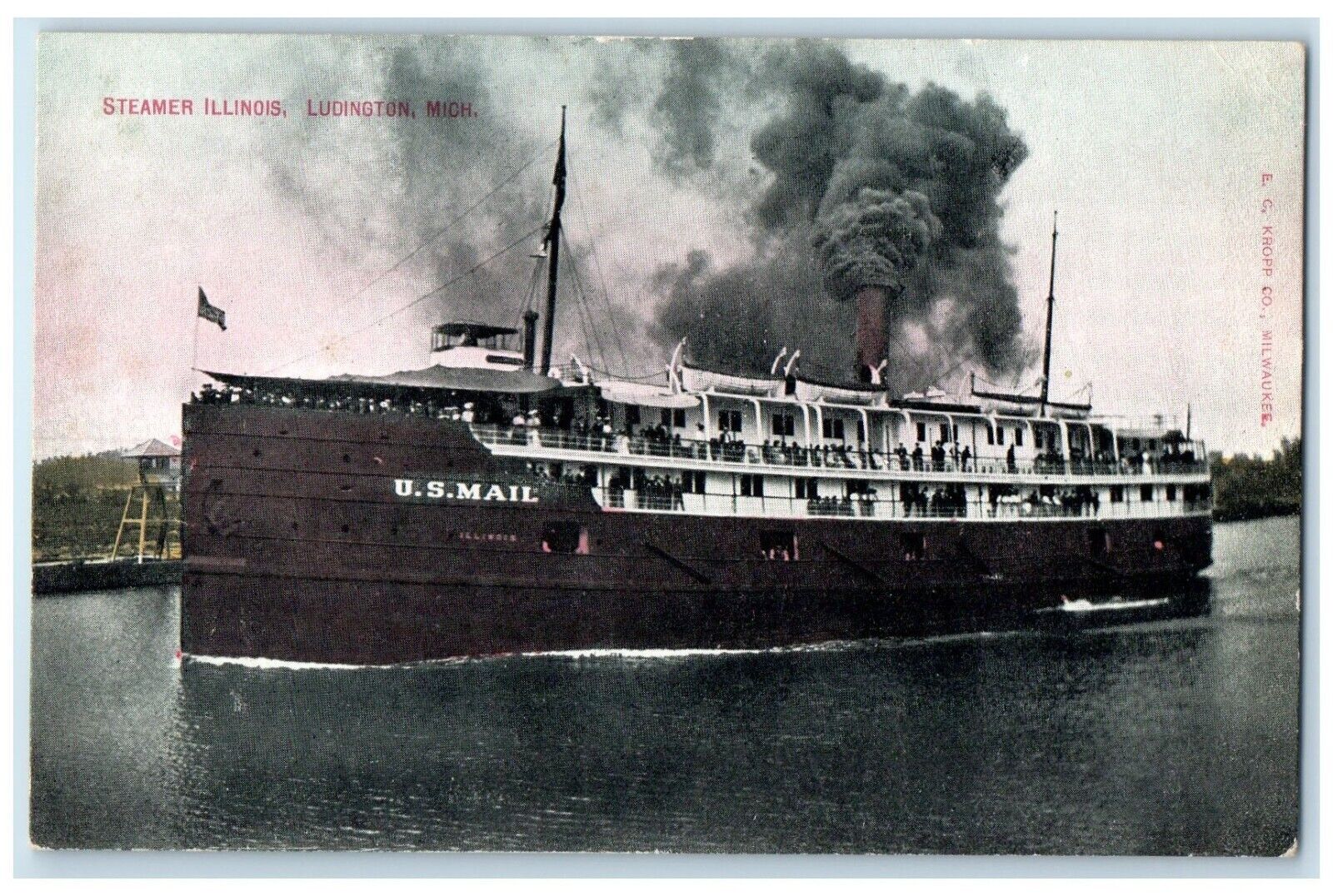 c1910\'s Steamer Ship Illinois Ludington Michigan MI US Mail Antique Postcard