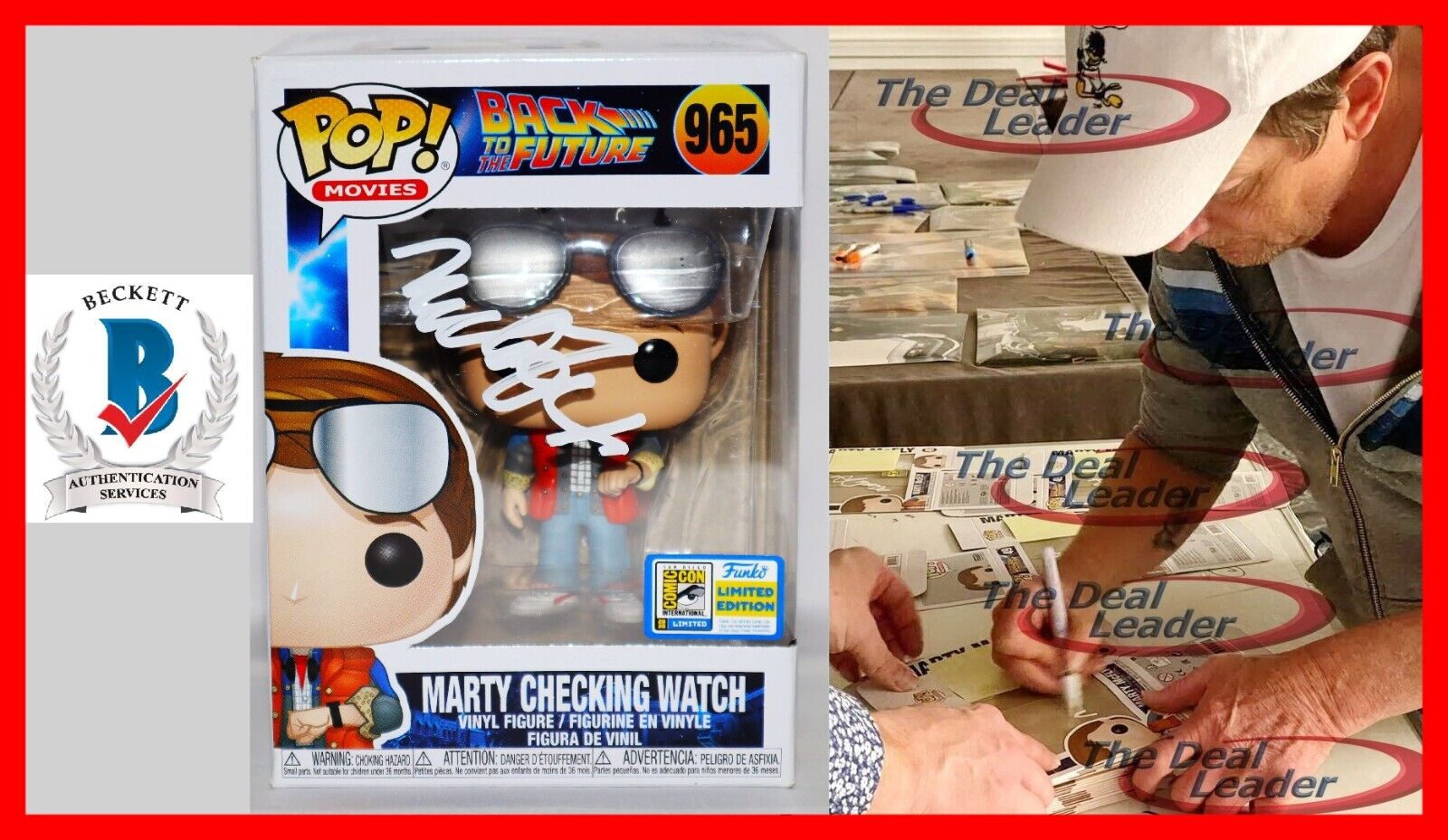 Michael J Fox Signed Marty Checking Watch Back To Future Funko 965 POP Beckett