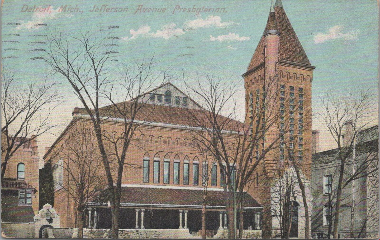Postcard Jefferson Avenue Presbyterian Church Detroit MI 1907