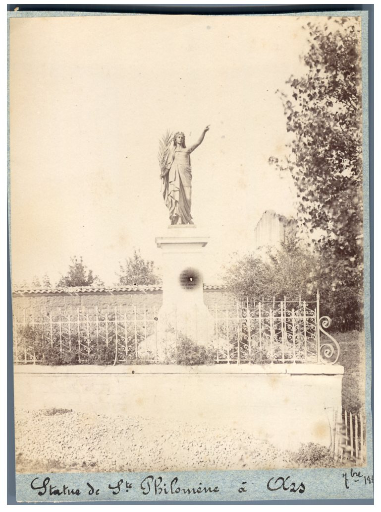 France, Ars-sur-Formans, Statue of Sainte Philoméne Vintage Albumen Print.  T