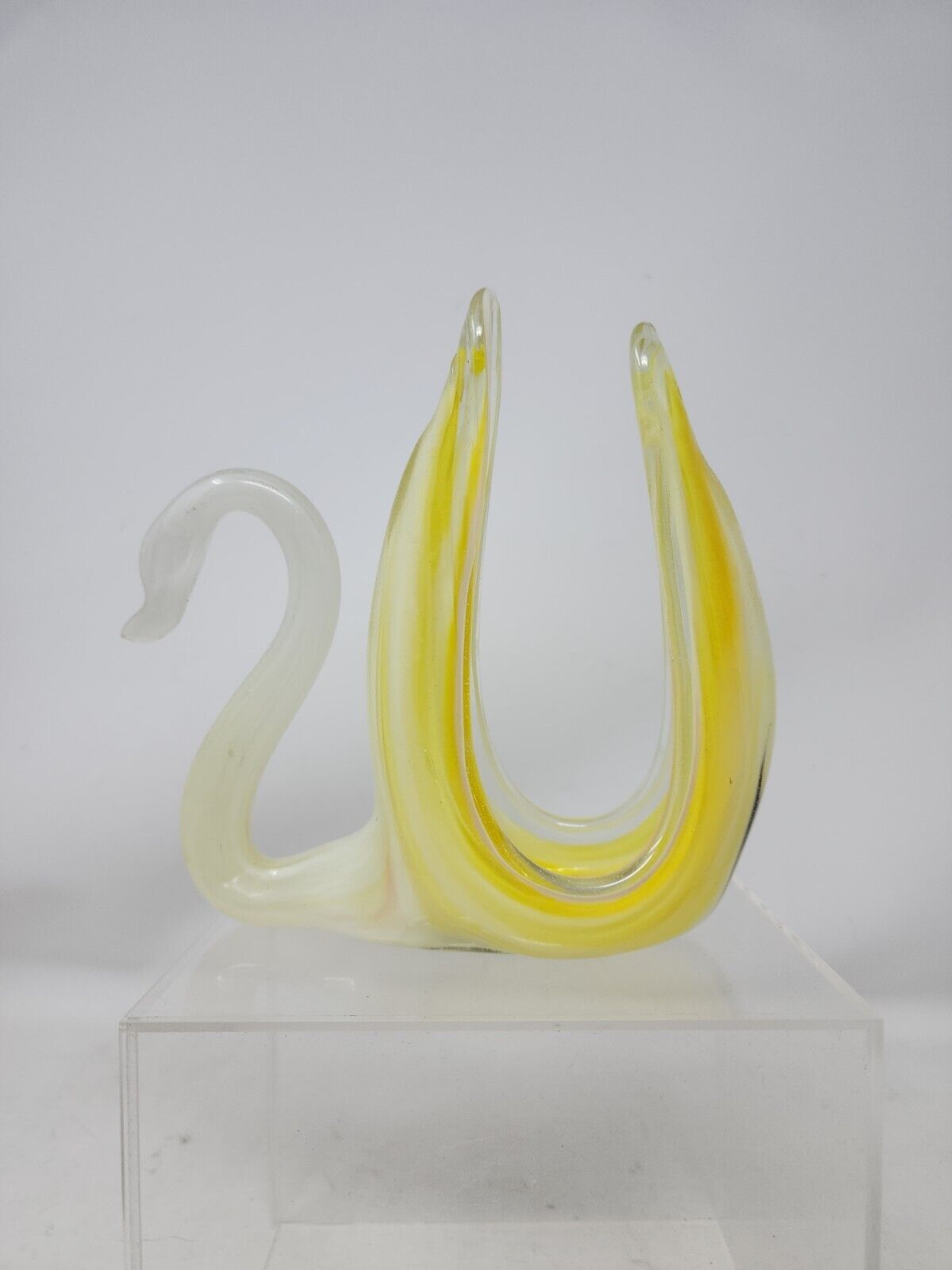 Vintage MCM Swung Art Blown Glass Swan Napkin Holder Letter Holder Yellow/White