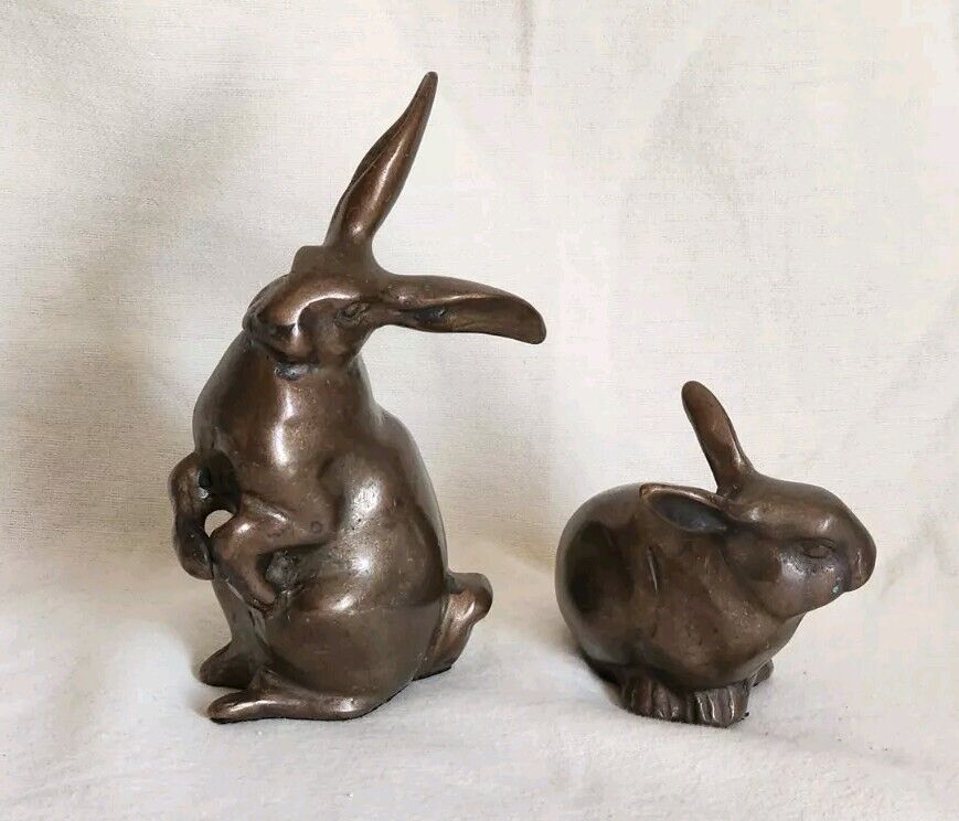 Rare Hares, SPI San Pacific International Bronze Rabbits, Lot of 2