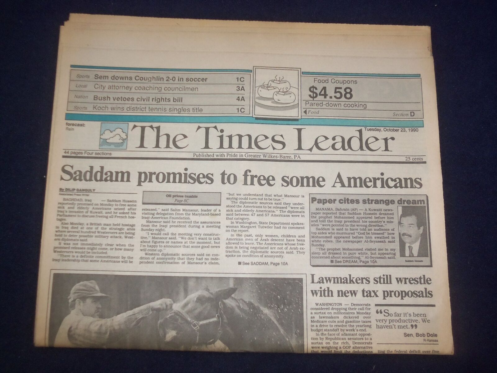 1990 OCT 23 WILKES-BARRE TIMES LEADER-SADDAM PROMISES TO FREE AMERICANS- NP 8088