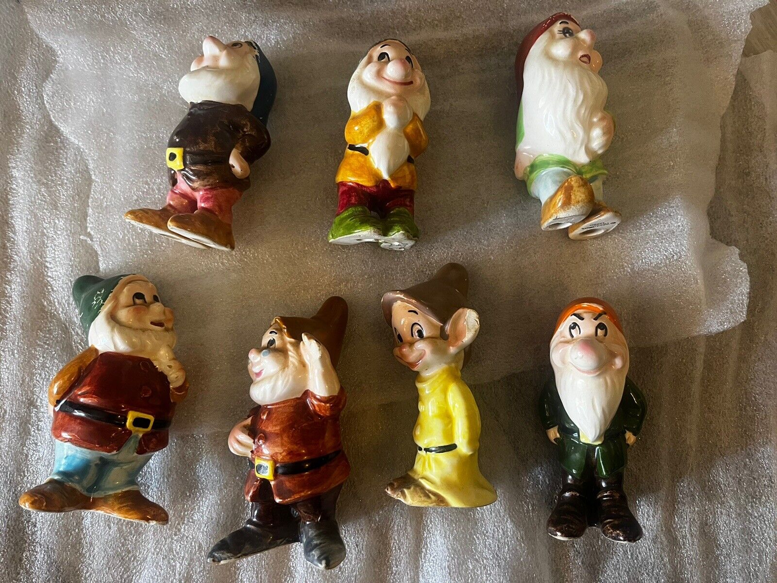 Antique Snow White Dwarfs 7 Vintage Disney Japan Figures Porcelain
