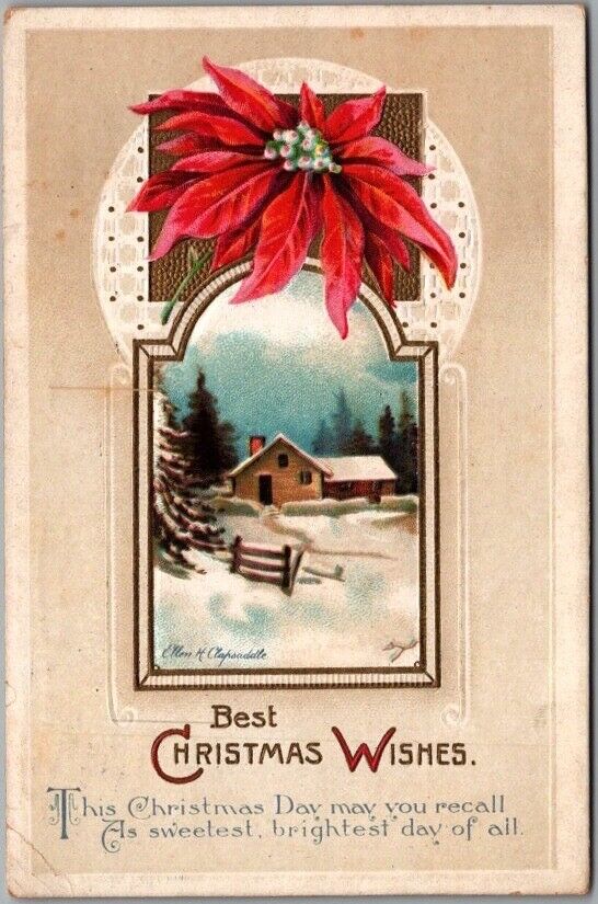 1912 CHRISTMAS Greetings Postcard Whiter House Scene / Artist-Signed CLAPSADDLE