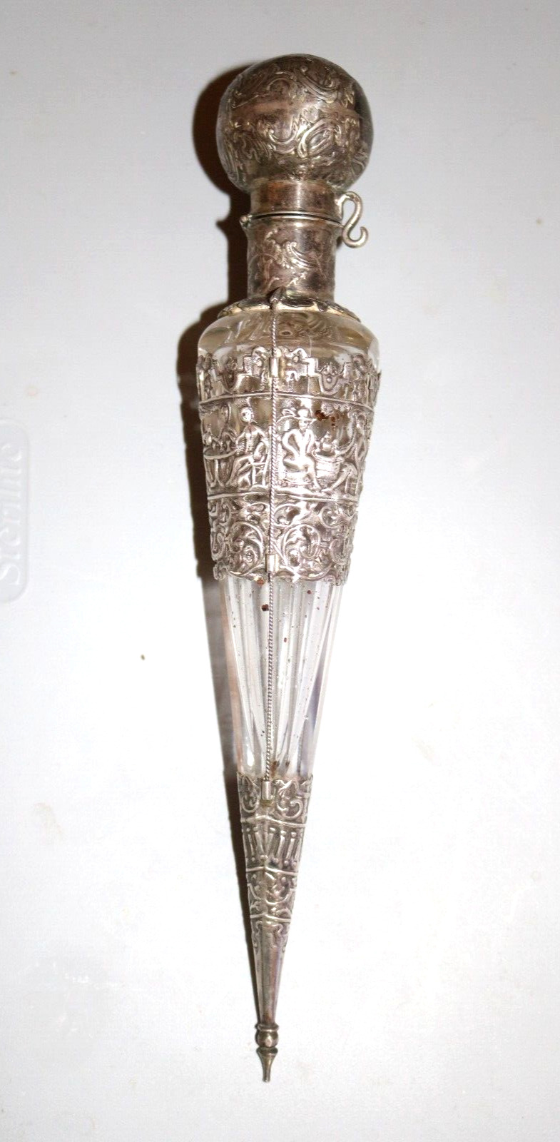 Antique Victorian Period Silver & Cut Crystal Perfume Scent Bottle 10.5 in Read