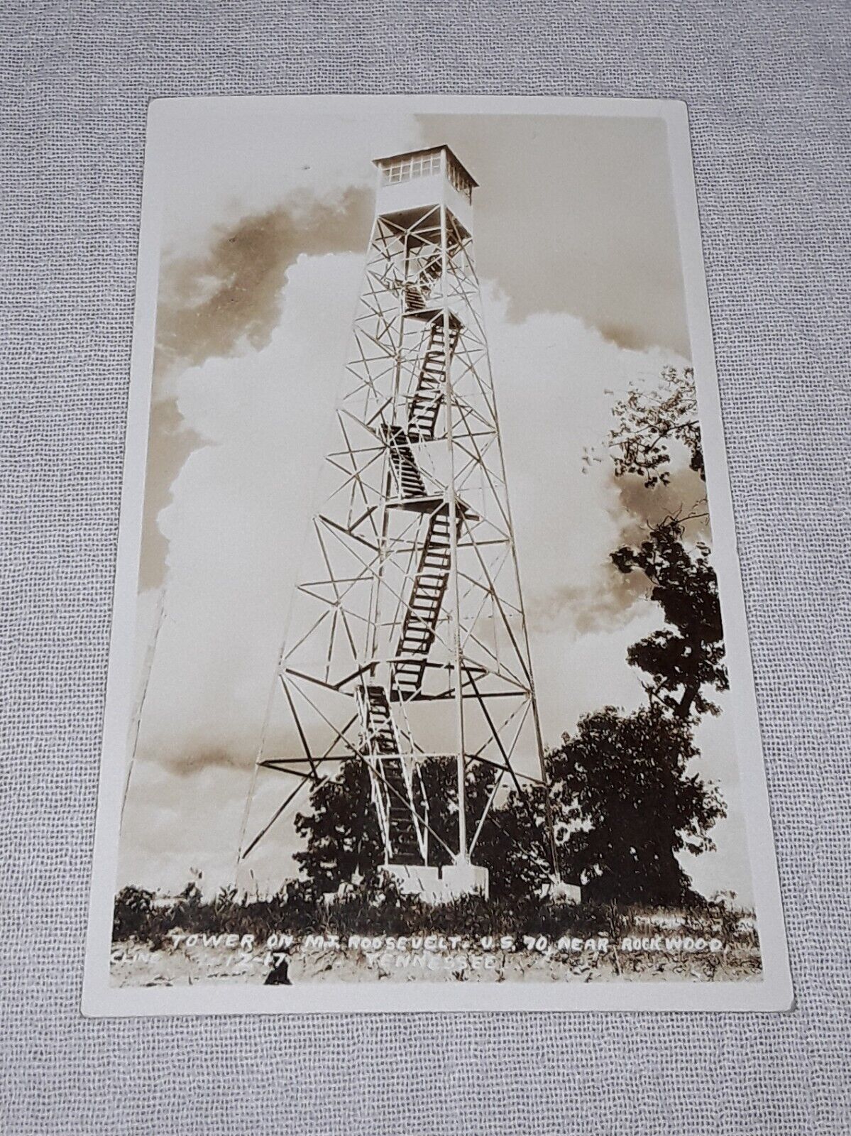 ROCKWOOD TENNESSEE REAL PHOTO POSTCARD RPPC TOWER ON MOUNT ROOSEVELT