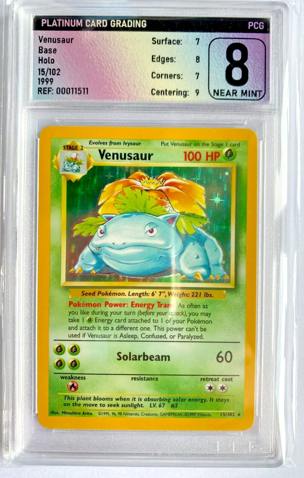 PGS  8 Venusaur 15/102 Base Set 1999 Holo Pokemon Card NM-MT Graded