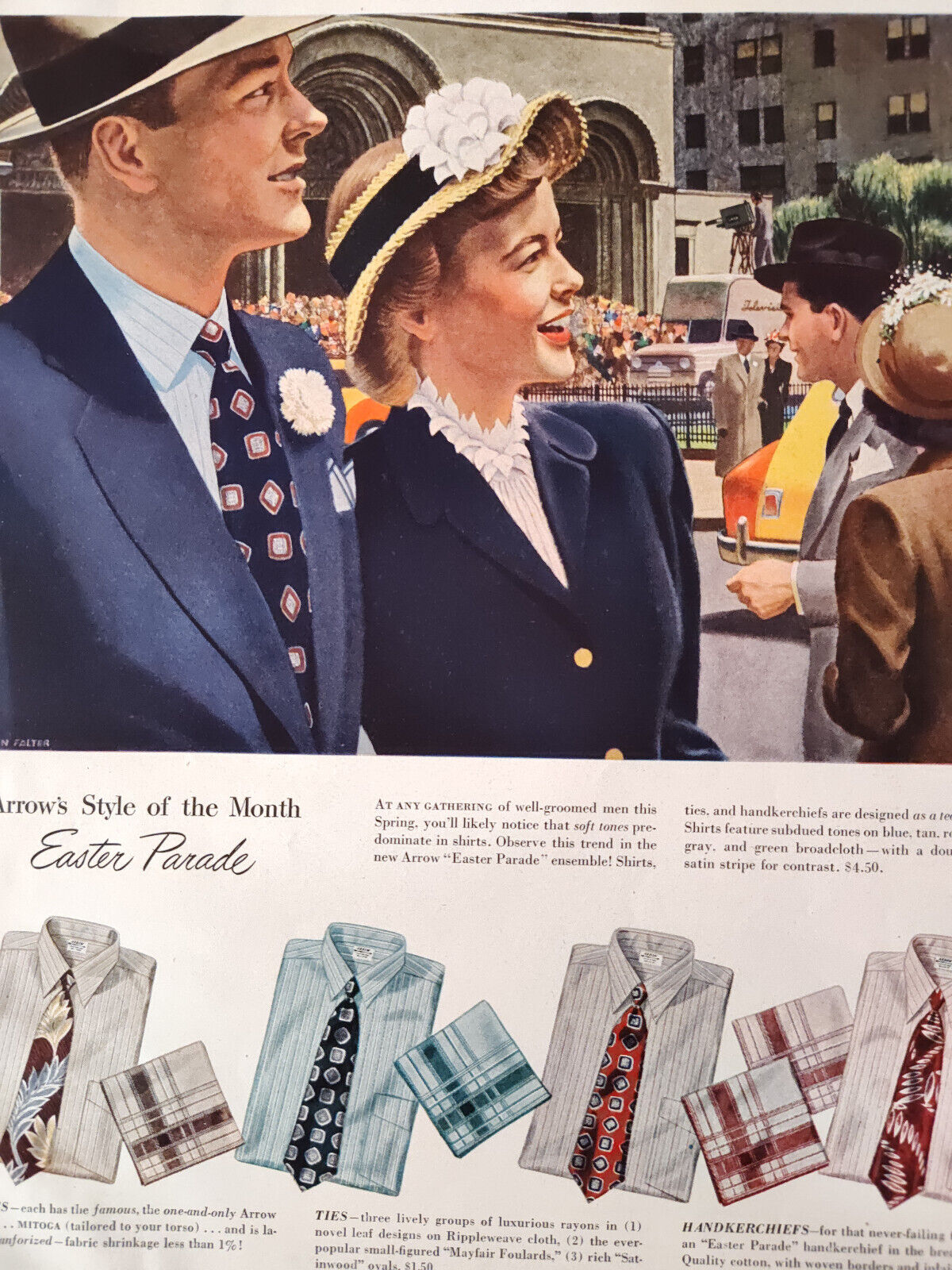 1949 Original Esquire Art Ad Advertisements ARROW shirts HICKOK Mens Goods