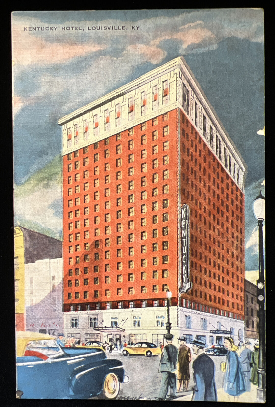 Vintage Kentucky Hotel Louisville KY Linen Postcard Street View A Dinkler Hotel