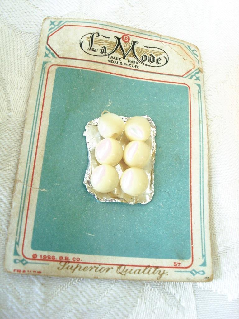 6 Vintage Antique Mother of Pearl Shell Buttons La Mode Card France 3/8 In.