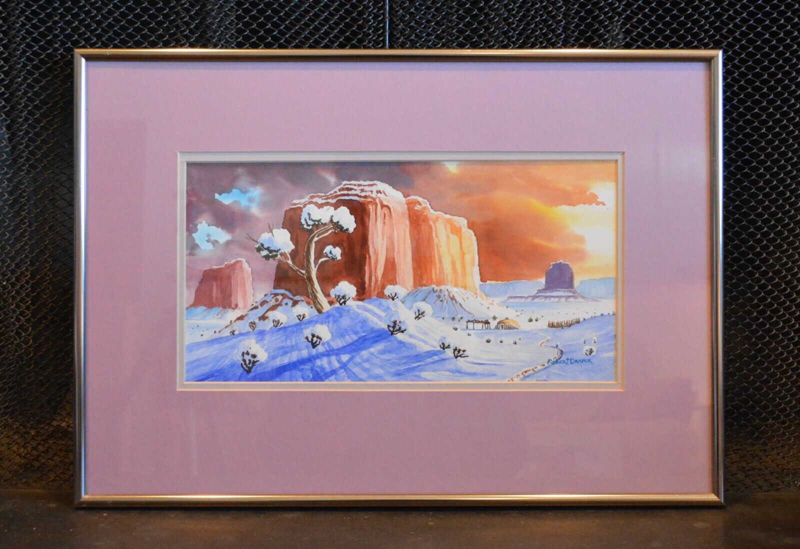 Robert Draper Navajo Artist Landscape Watercolor Painting Hogan Monument Valley