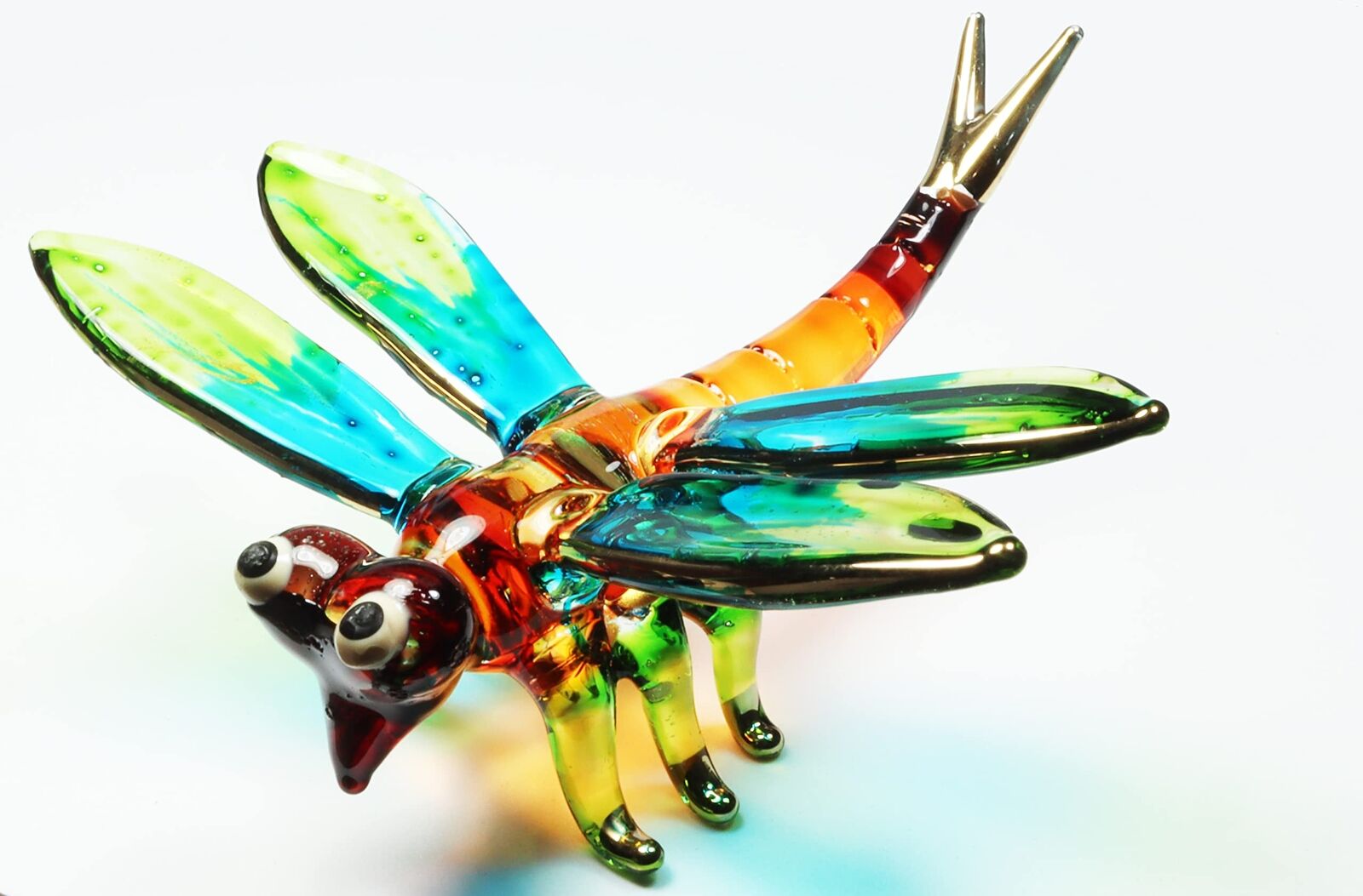 ThaiHonest Lovely Dragonfly Hand Blown Clear Glass Art Dragonfly Figurine Ani...