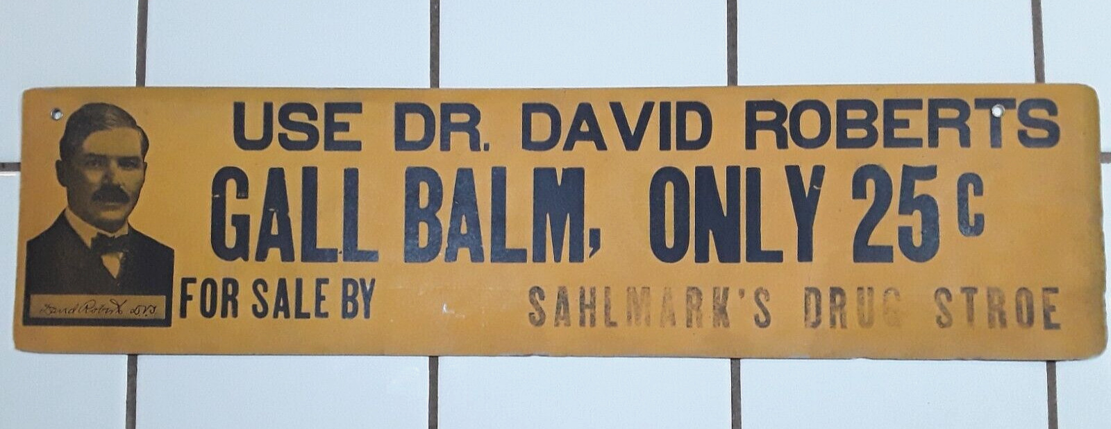 Antique DR DAVID ROBERTS GALL BALM VETERINARY MEDICINE SIGN Waukesha WIS   ERROR