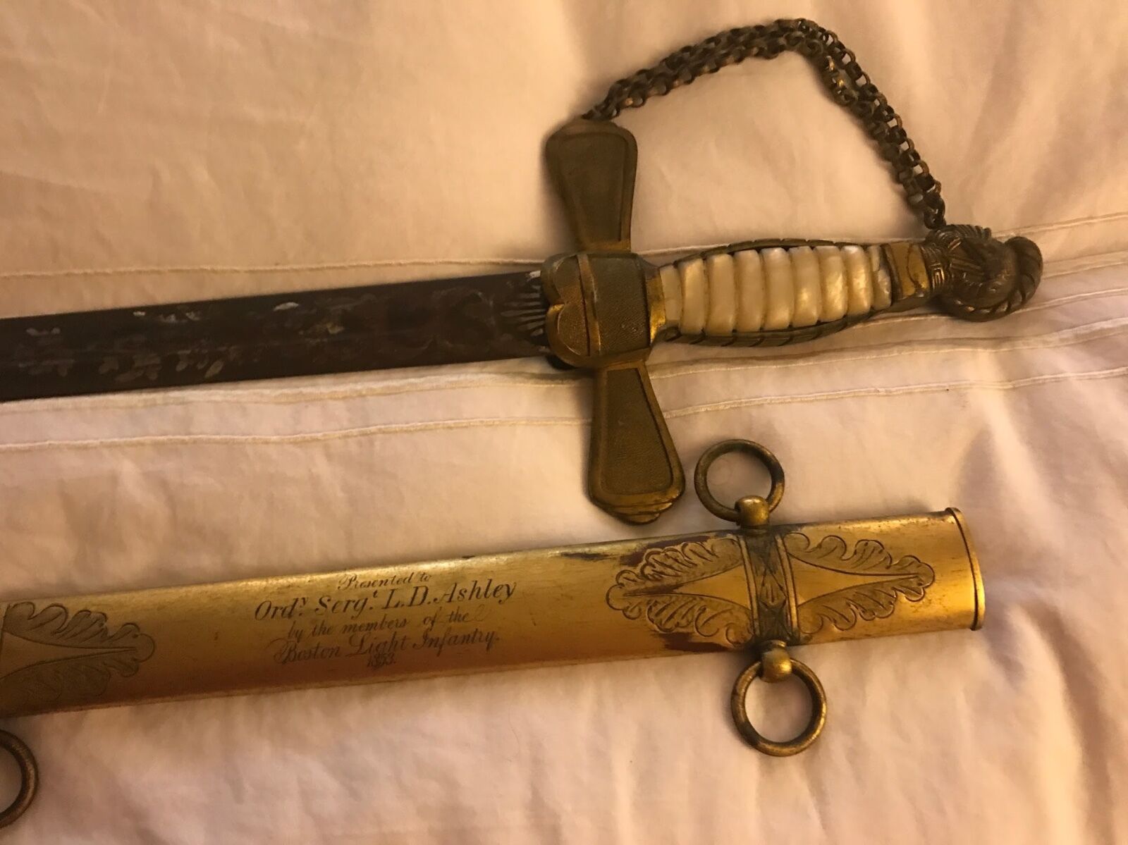 Antique Ceremonial Sword gift to Sgt Luke D. Ashley - Boston Light Infantry 1853
