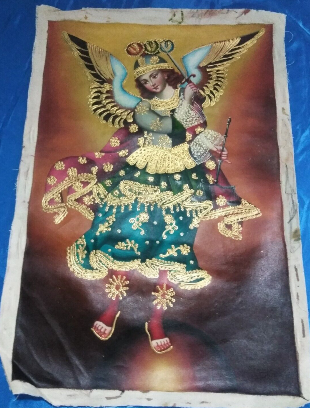 Handmade Cusco painting Archangel Michael 25 x 17