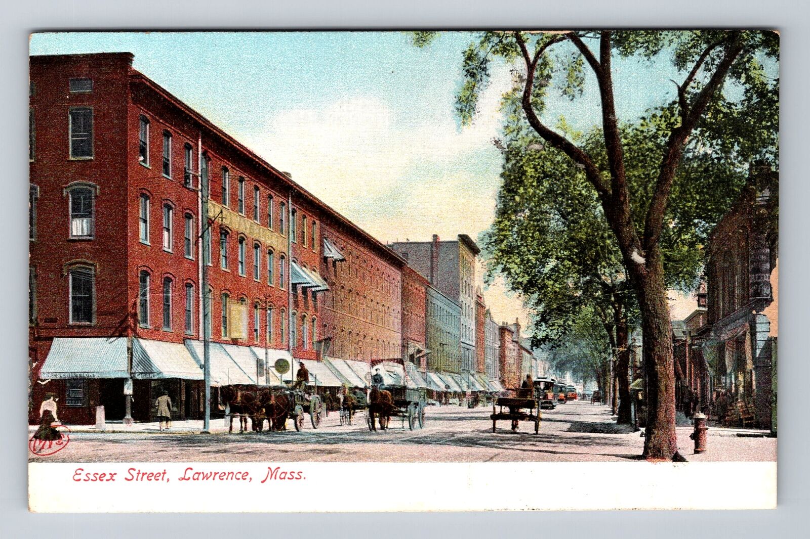 Lawrence MA-Massachusetts, View Of Essex Street, Vintage Postcard