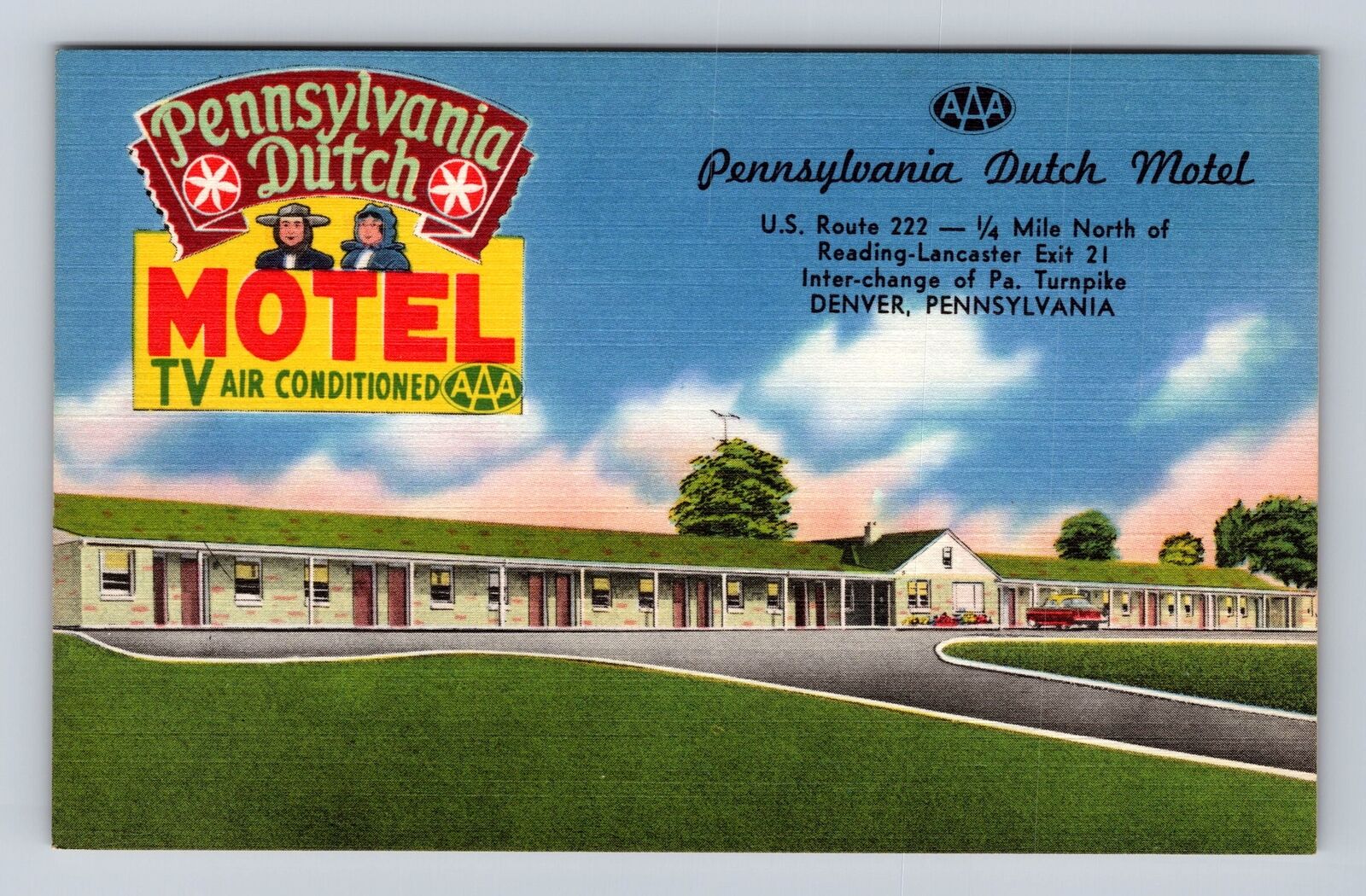 Denver PA-Pennsylvania, Pennsylvania Dutch Motel Advertising Vintage Postcard