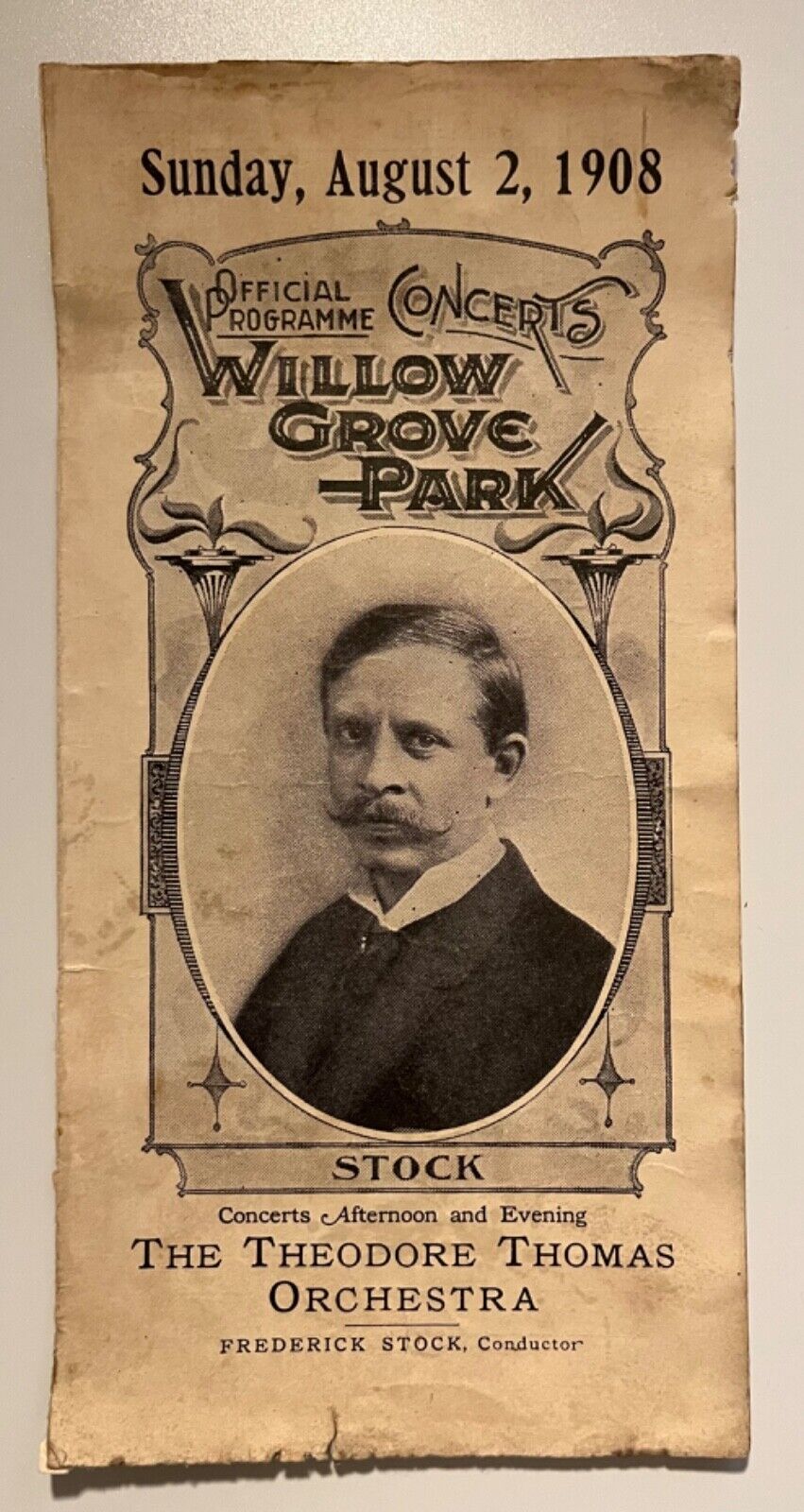 RARE 1908 Willow Grove Park Daily Music Program Thomas Stock Orchestra SOUSA Ad