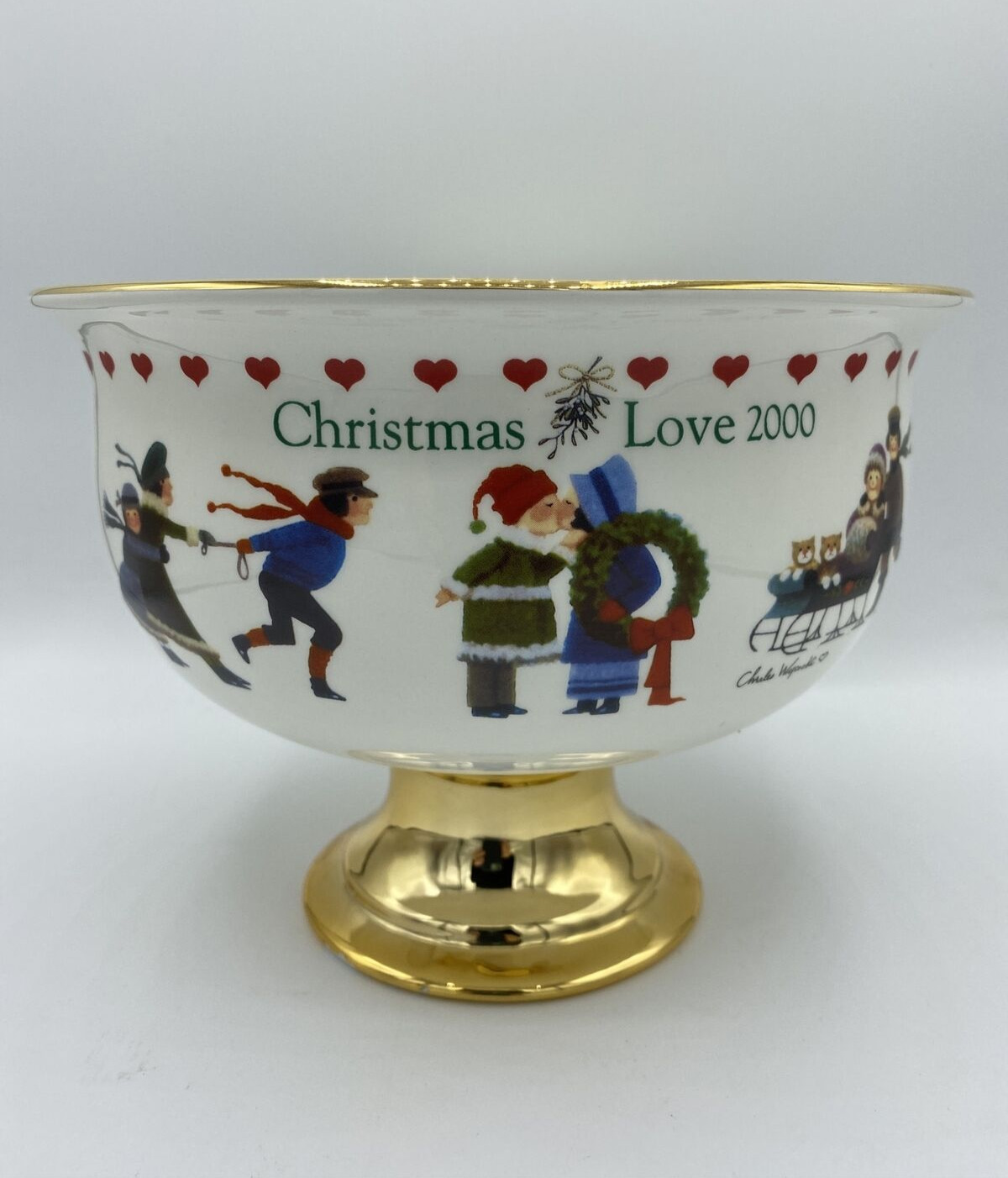 Charles Wysocki Christmas Love 2000 Pedestal Fruit 7.75\