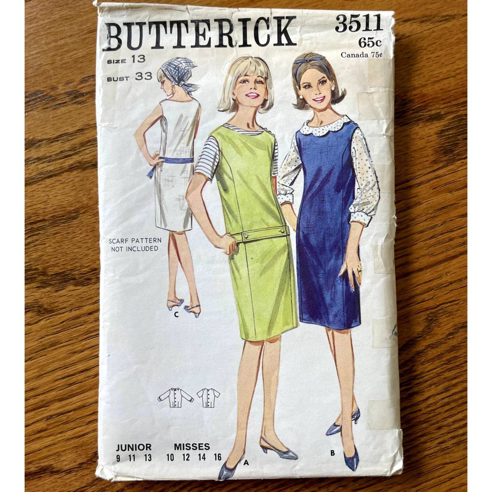 Vintage 1960s Butterick 3511 Sewing Pattern Size XS Dress Jumper Blouse COMPLETE