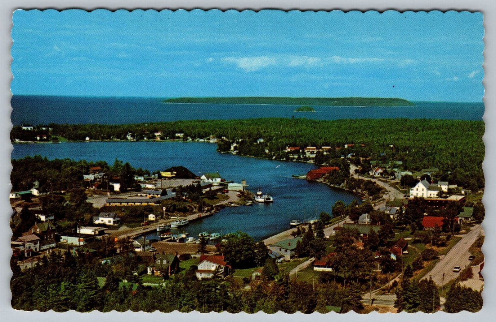 Postcard Aerial View Of Harbor And Docks In Tobermory Ontario VTG c1960  I3