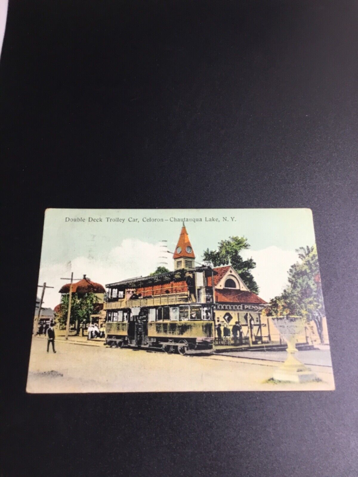 1908 Chautauqua Lake, NY Postcard - Double Deck Trolley Car 1663
