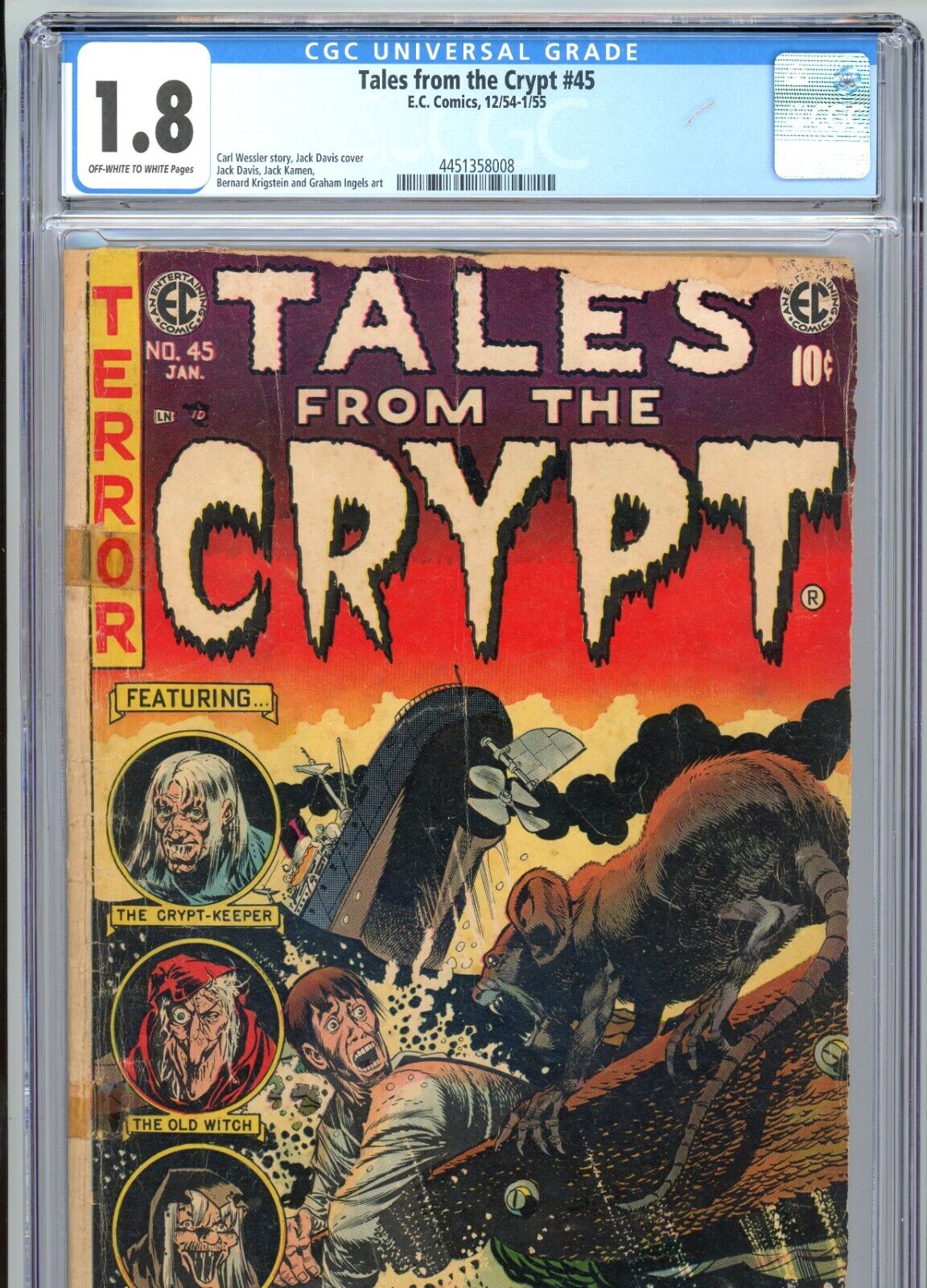 Tales from the Crypt #45 CGC 1.8 Original Pre-Code Horror E.C. Comics 1955