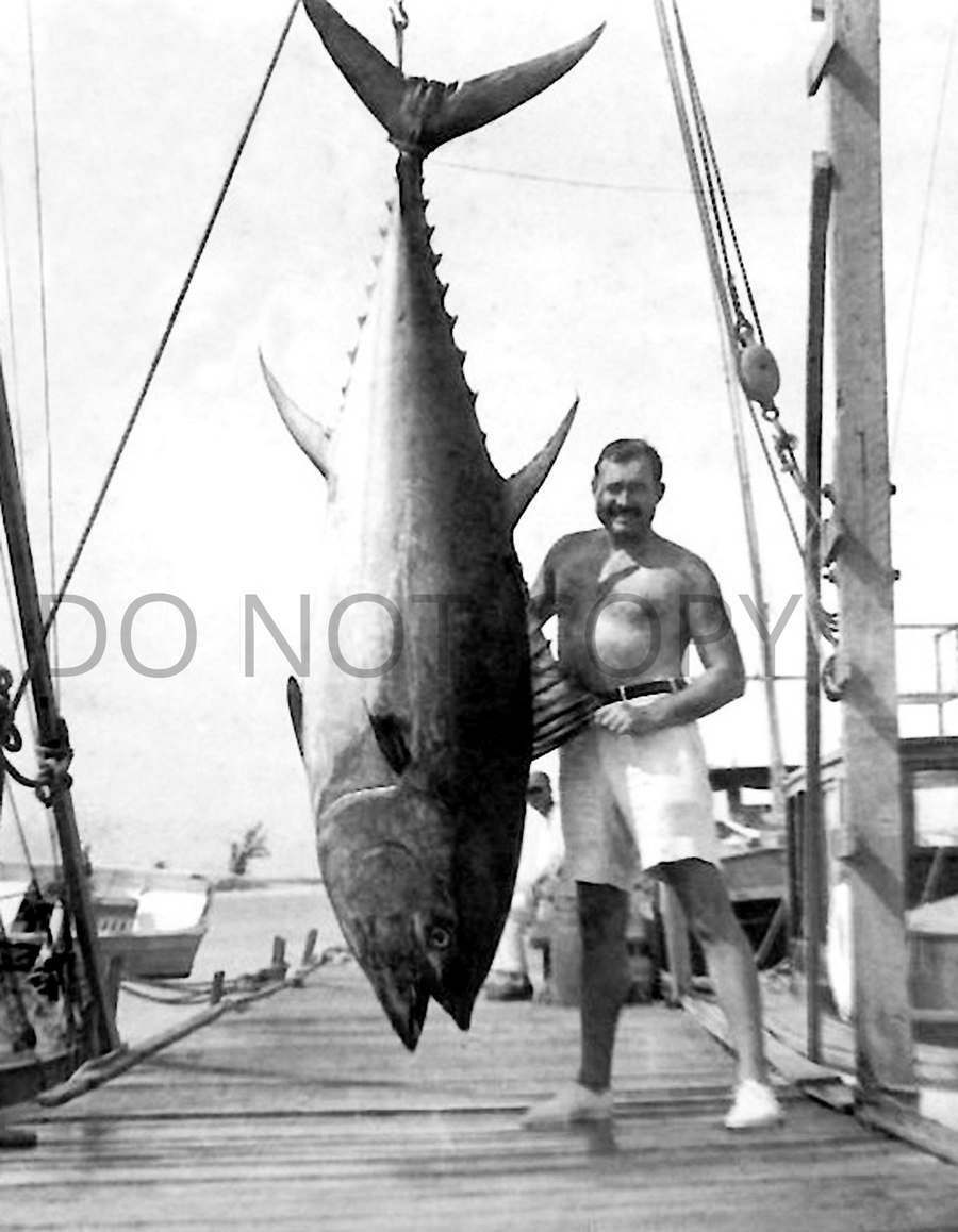 ANTIQUE FISHING REPRO 8X10 PHOTOGRAPH ERNEST HEMINGWAY WITH HUGE TUNA