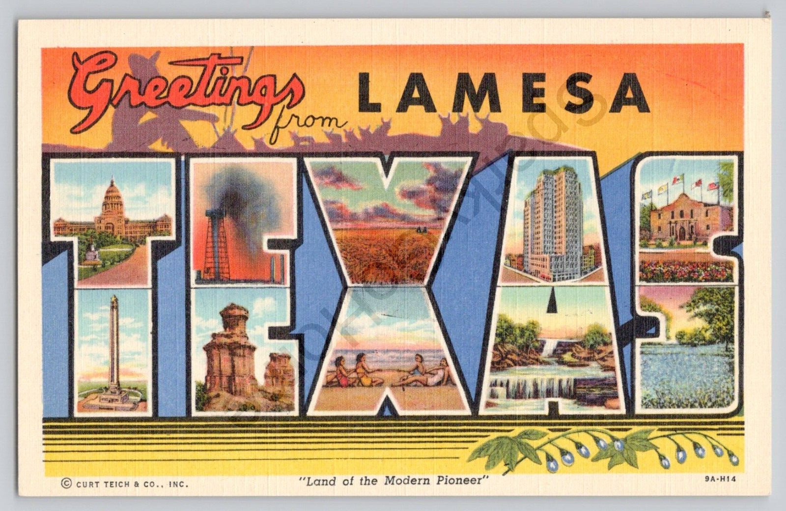 GREETINGS FROM:   La Mesa Texas Linen 1930\'s-40\'s Unused Retro Colors