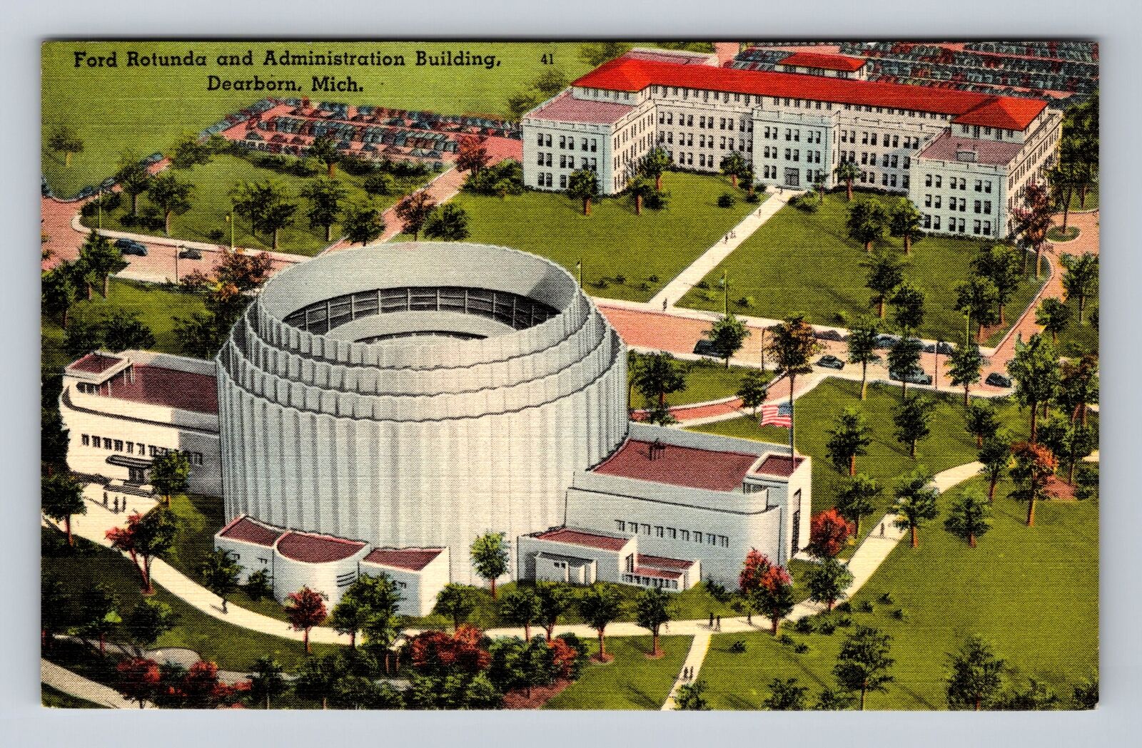 Dearborn MI-Michigan, Ford Rotunda, Administration, Vintage c1940 Postcard