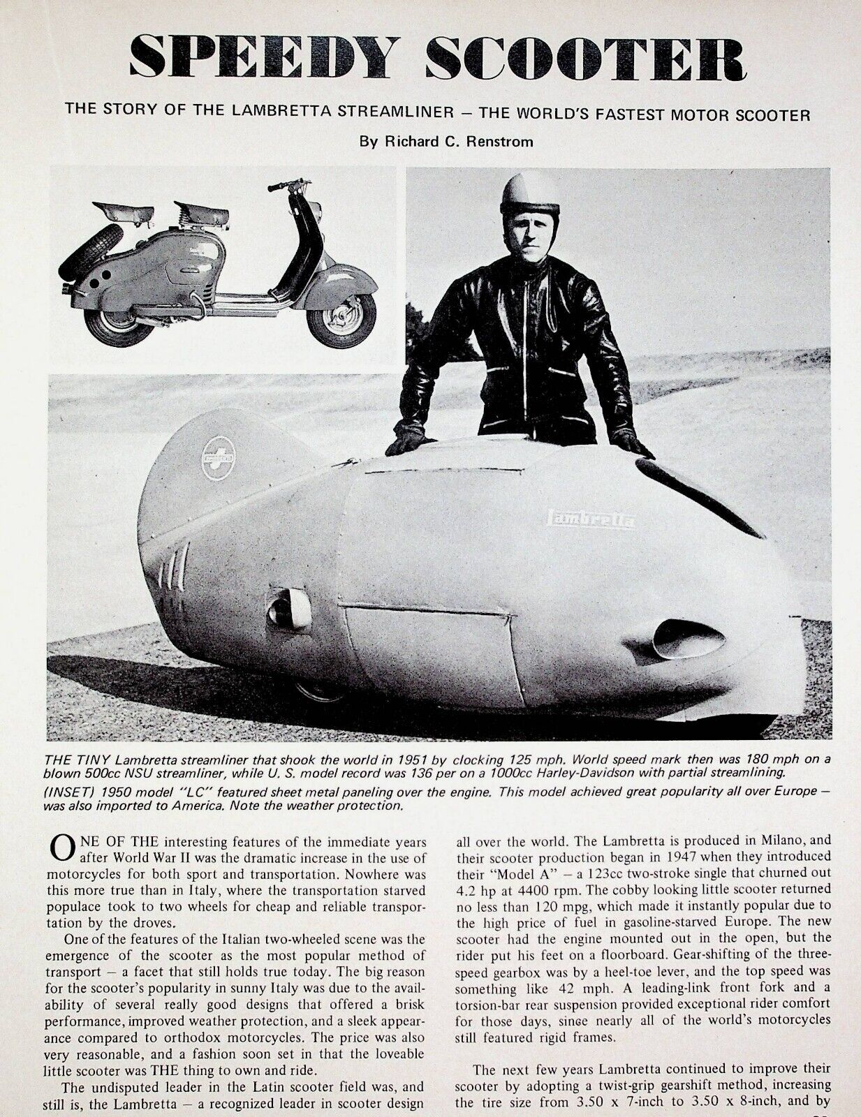 1969 Lambretta Streamliner World\'s Fastest Scooter - 3-Page Vintage Article
