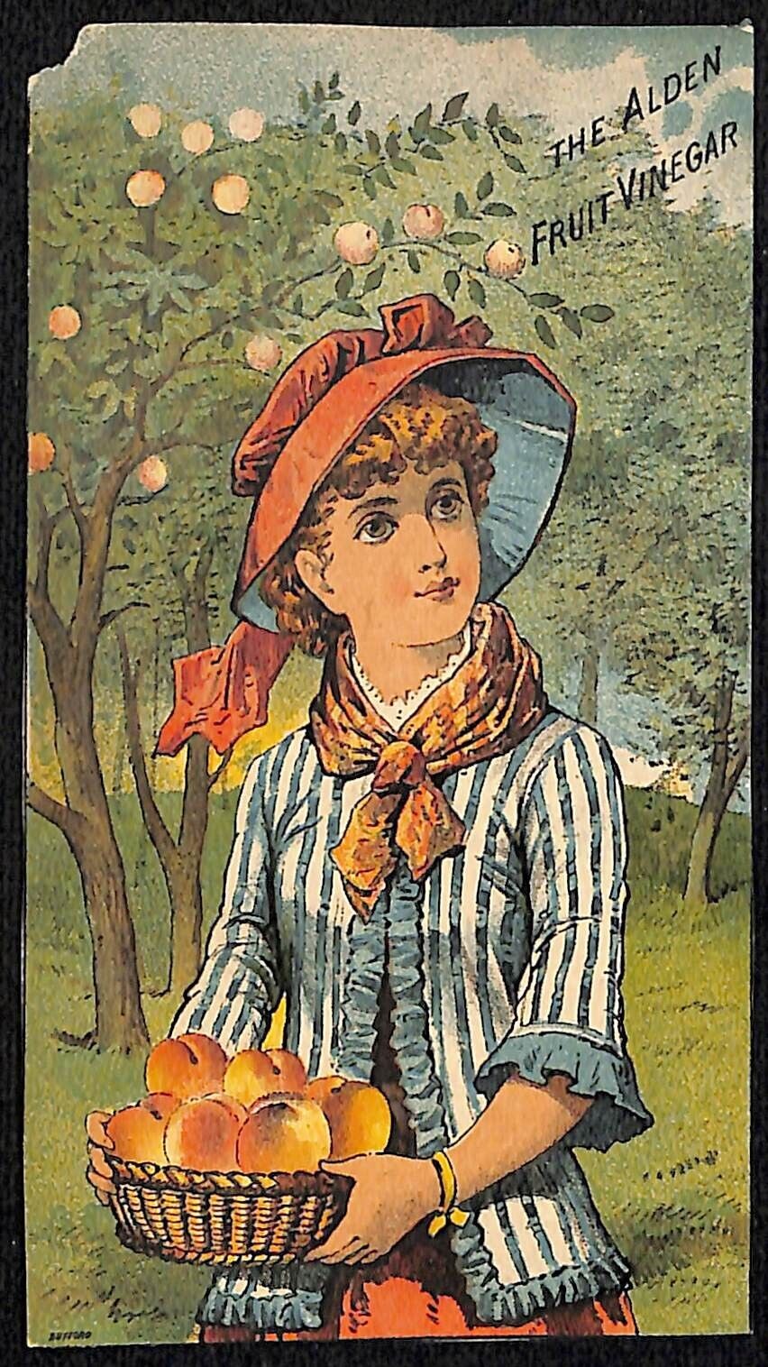 Alden Fruit Vinegar Everson & Crawford Axtell, NE Victorian Trade Card Girl