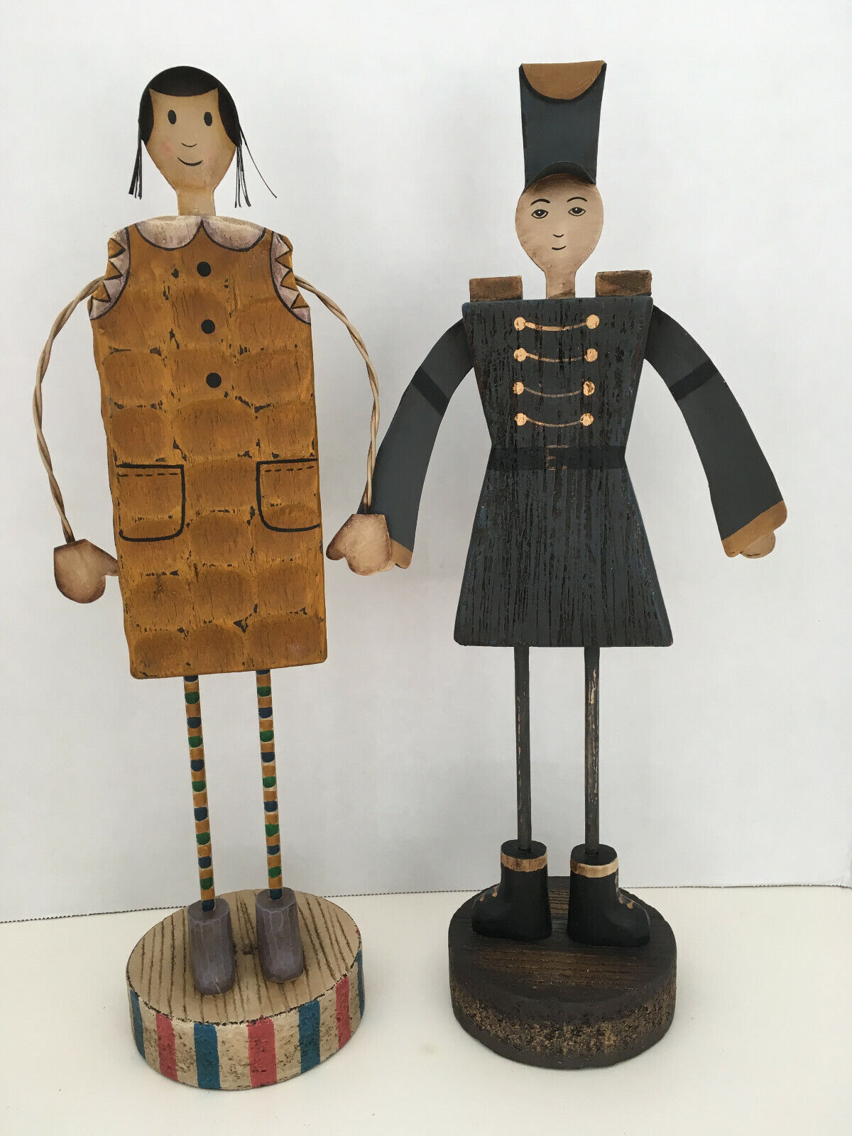 SOLDIER & GIRLFRIEND wood & tin FIGURES ~ vintage  Folk Art  NEW