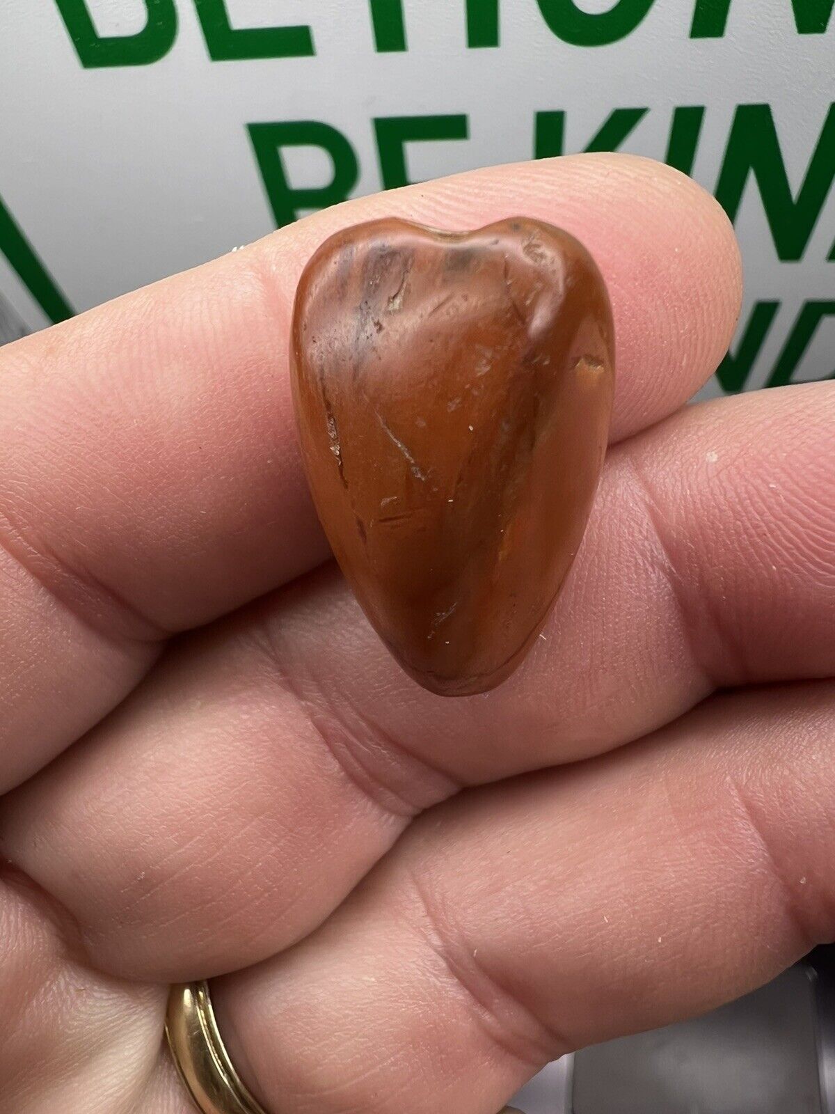 Ancient heart-shaped worn smooth Jasper bead. Collectible heirloom artisan RARE