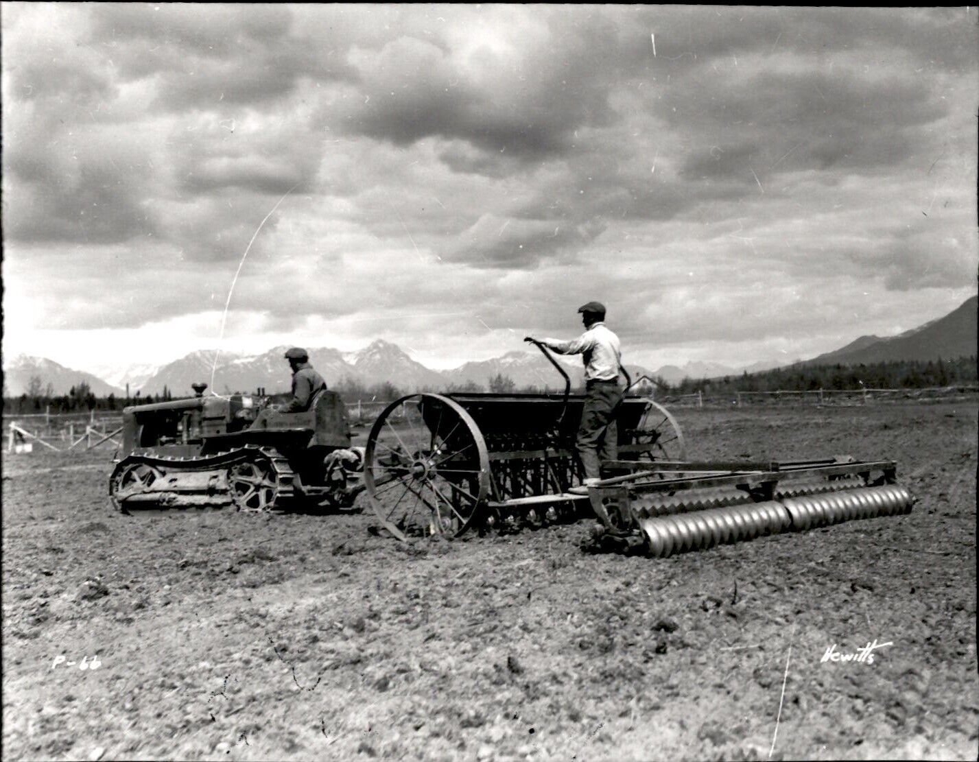 LG38 1935 2nd Gen Restrike Photo ALASKAN FARMER PULLING DISC HARROW WITH TRACTOR