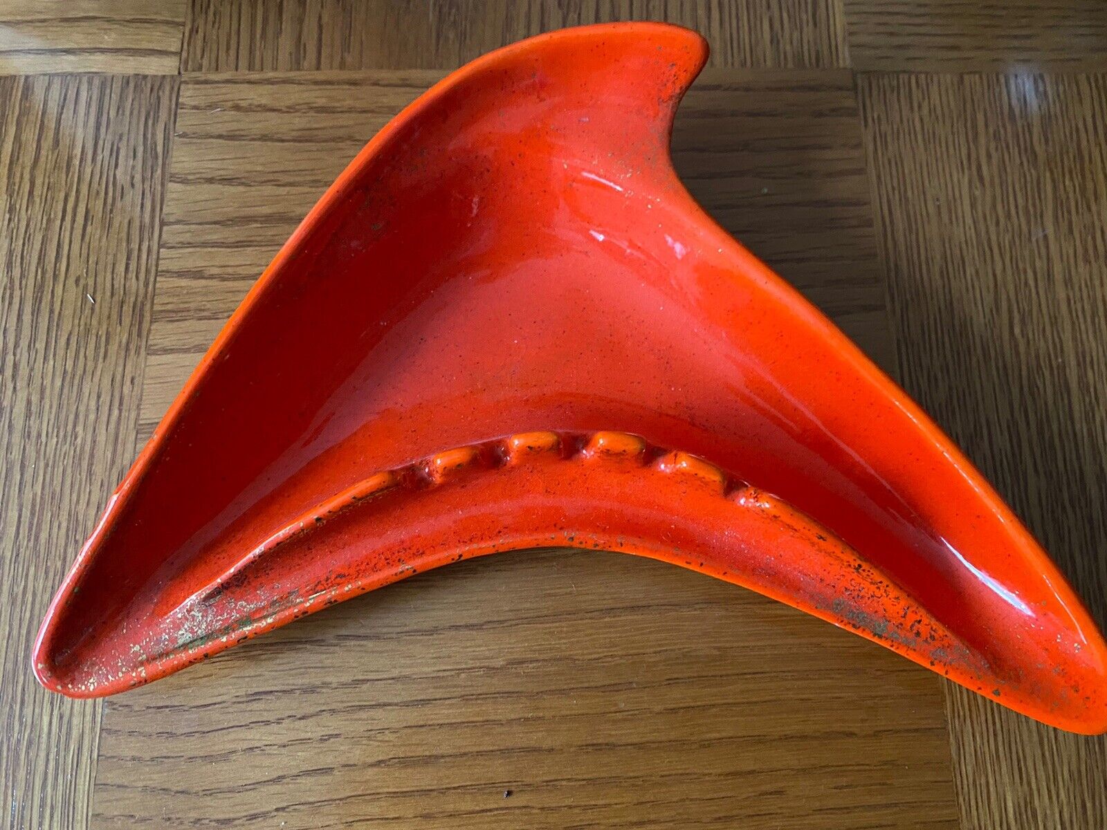 Vintage Orange Midcentury Modern Boomerang Ceramic Ashtray Atomic Age