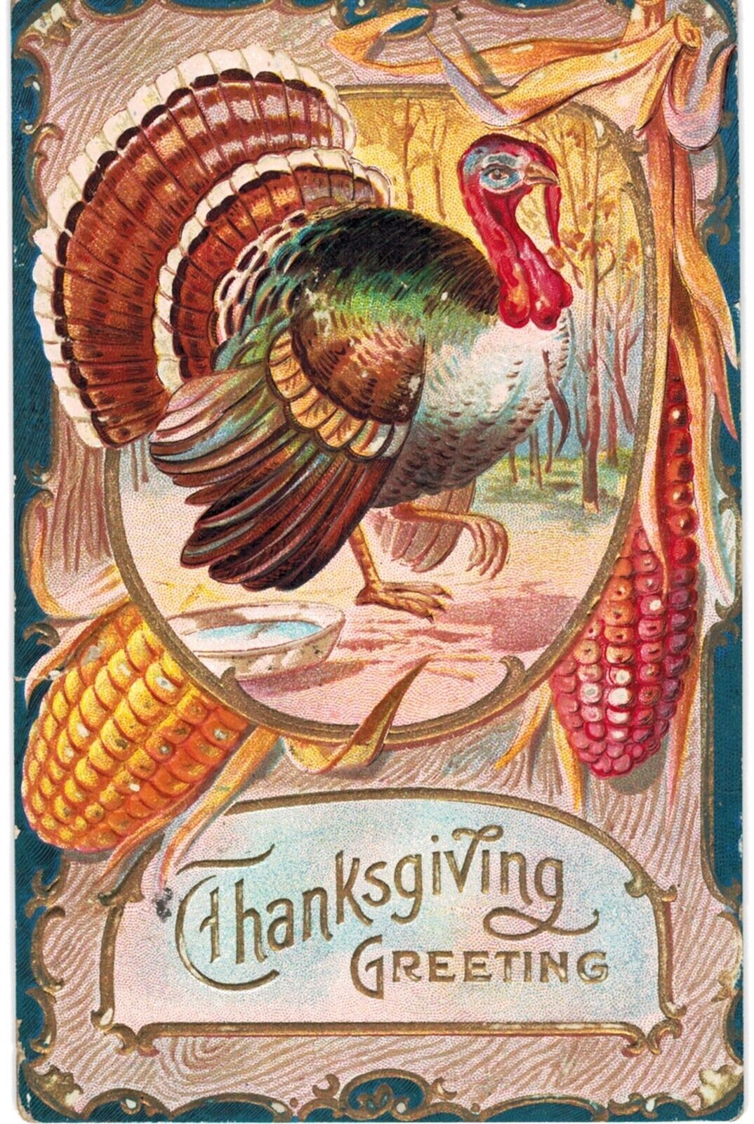 Thanksgiving Winsch Patriotic Red White Blue Turkey 1908