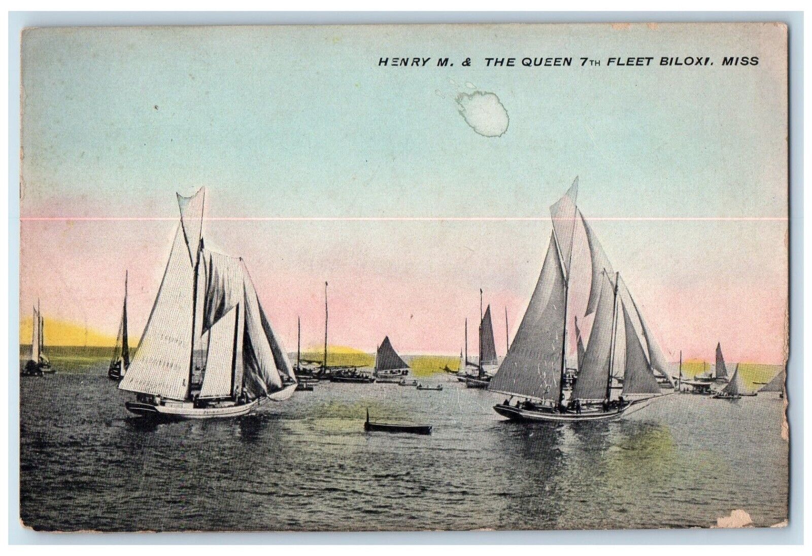 c1910's Henry M. & The Queen 7th Fleet Biloxi Mississippi MS, Sailboat Postcard