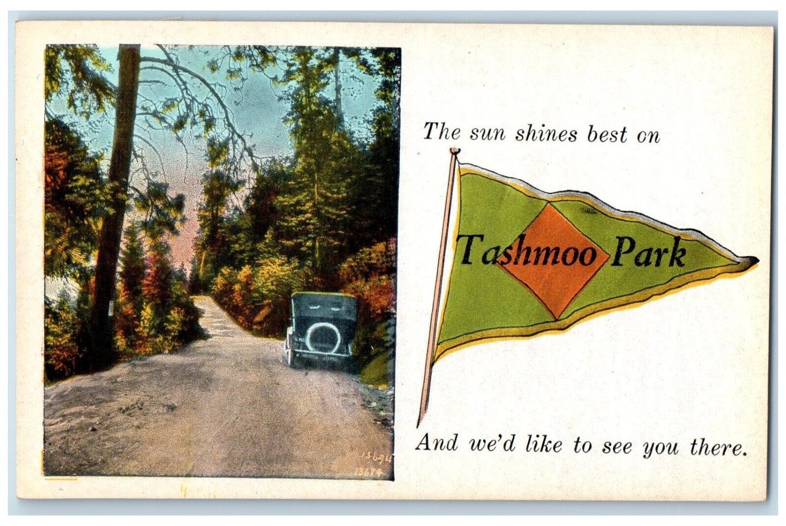 c1930\'s The Sunshine Best On Tashamoo Park Algonac MI, Car Road Pennant Postcard