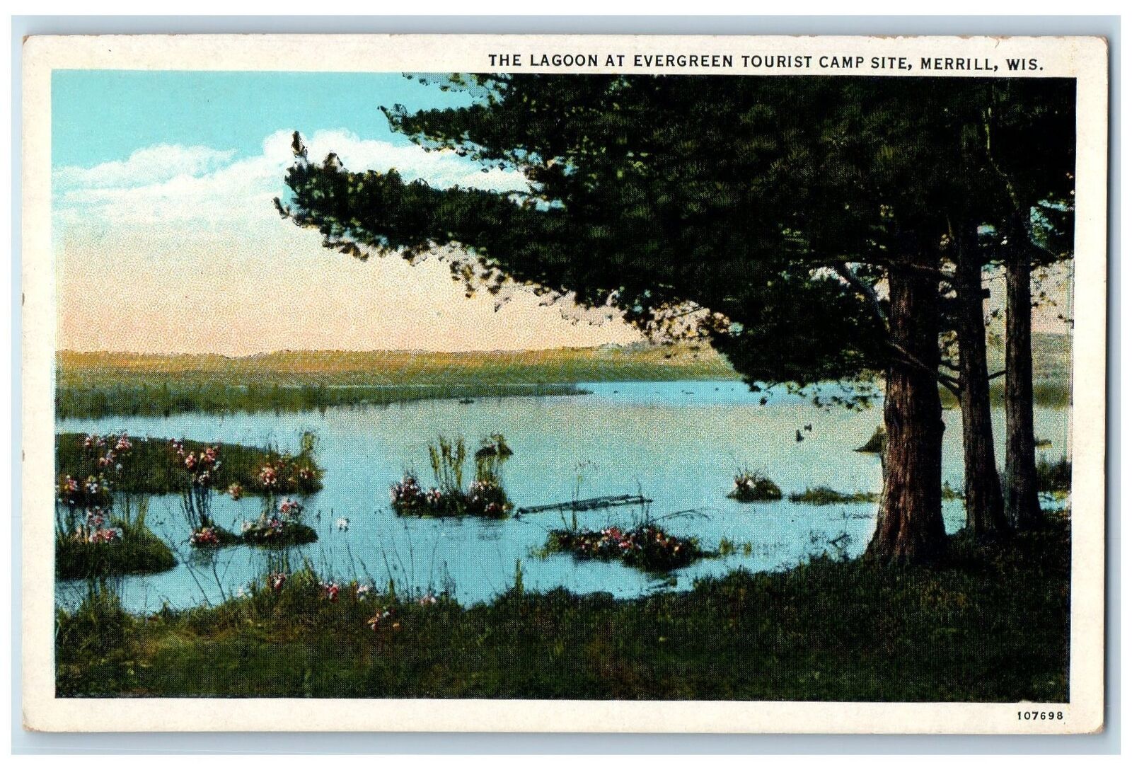 The Lagoon At Evergreen Tourist Camp Site Merrill Wisconsin WI Vintage Postcard