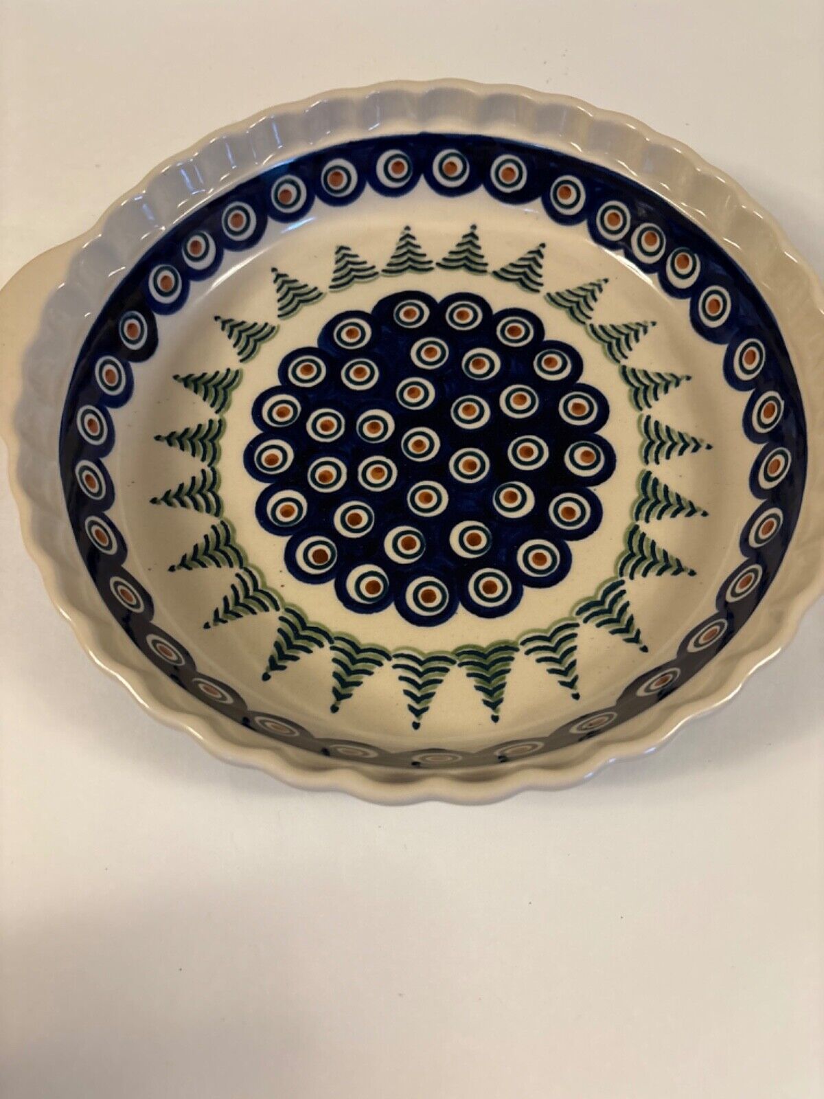 Polish pottery Boleslaweic pie plate fluted new 93/4 inch